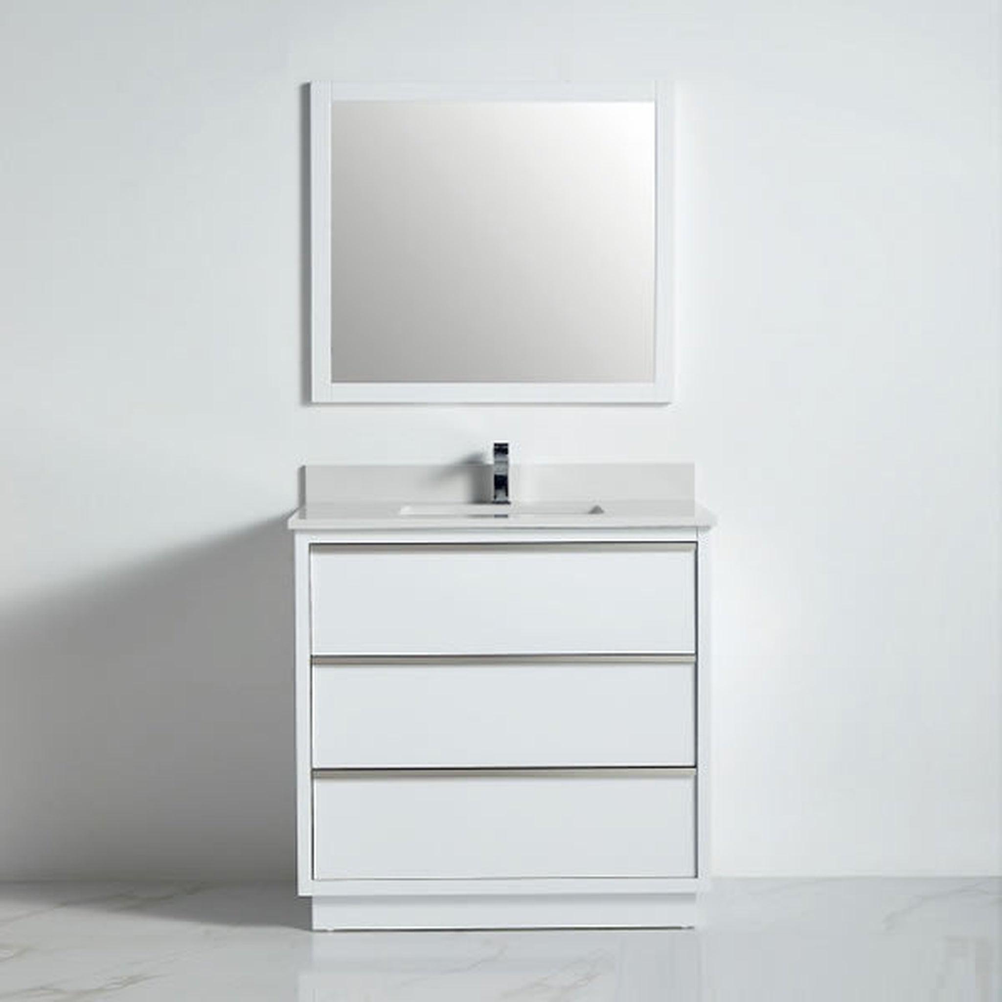 US Bath Store, BNK BCB1536WH Denver Matt White Vanity Only Three Drawer Soft Close