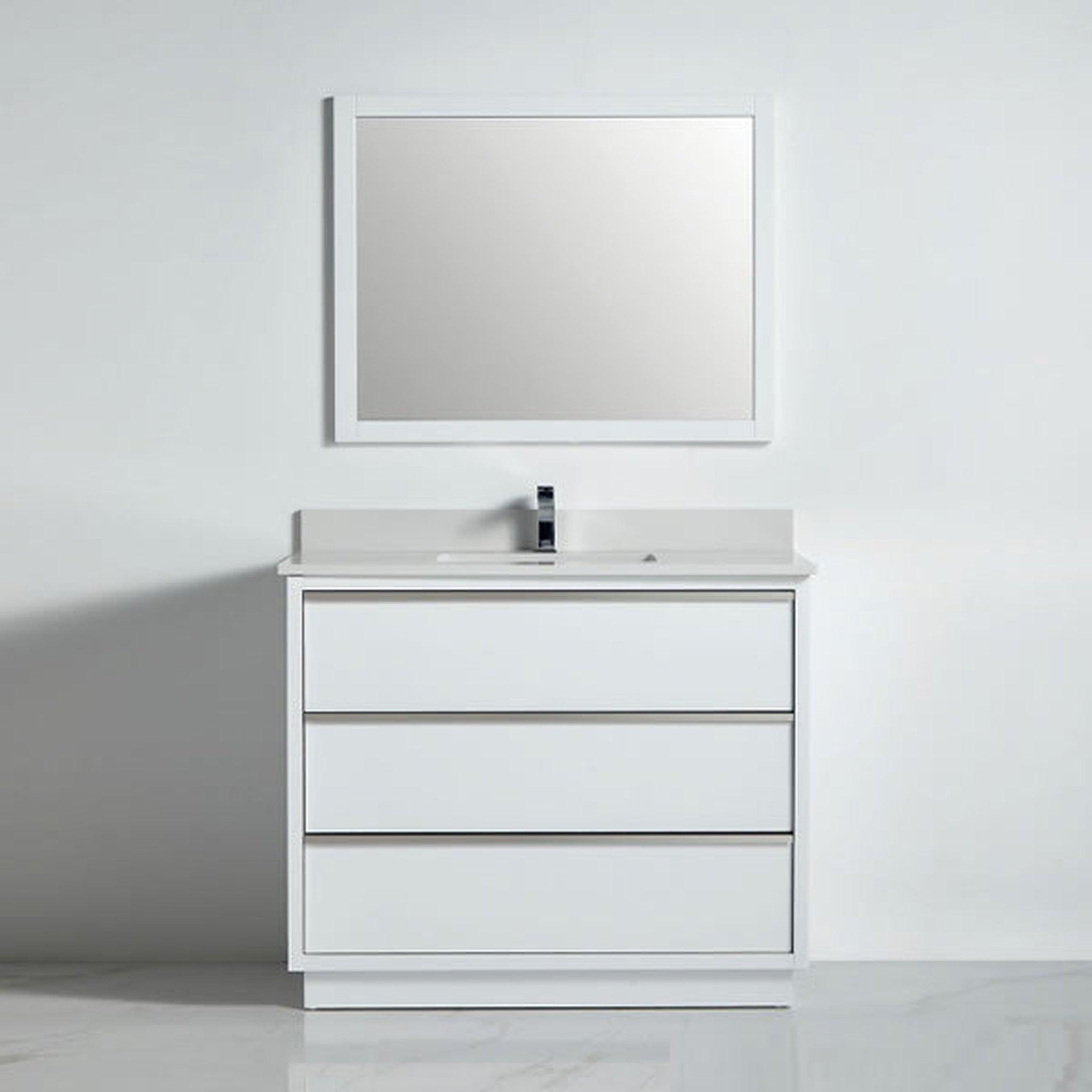 US Bath Store, BNK BCB1542WH Denver Matt White Vanity Only Three Drawer Soft Close