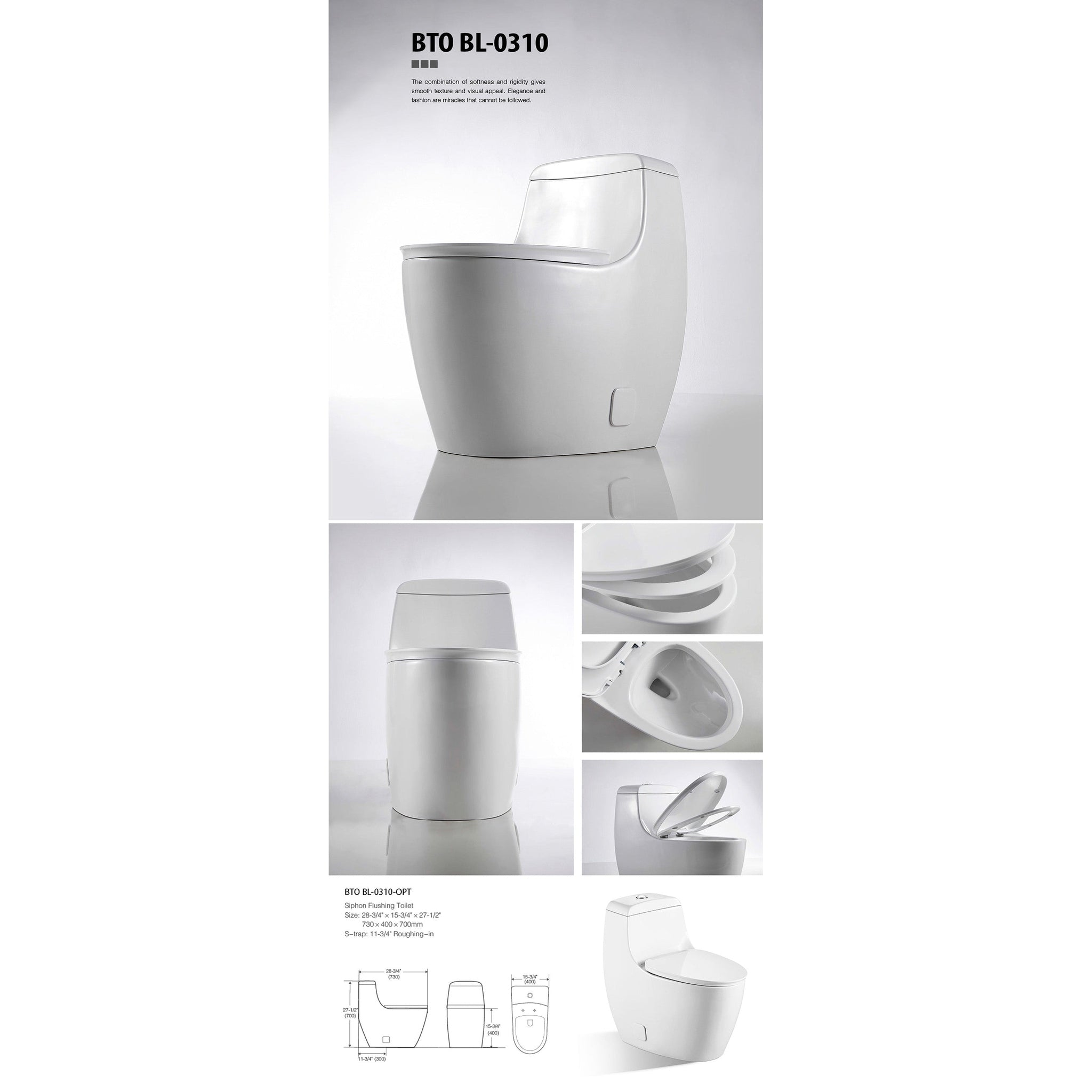 US Bath Store, BNK BTO BL-0310 Siphon Flushing Toilet