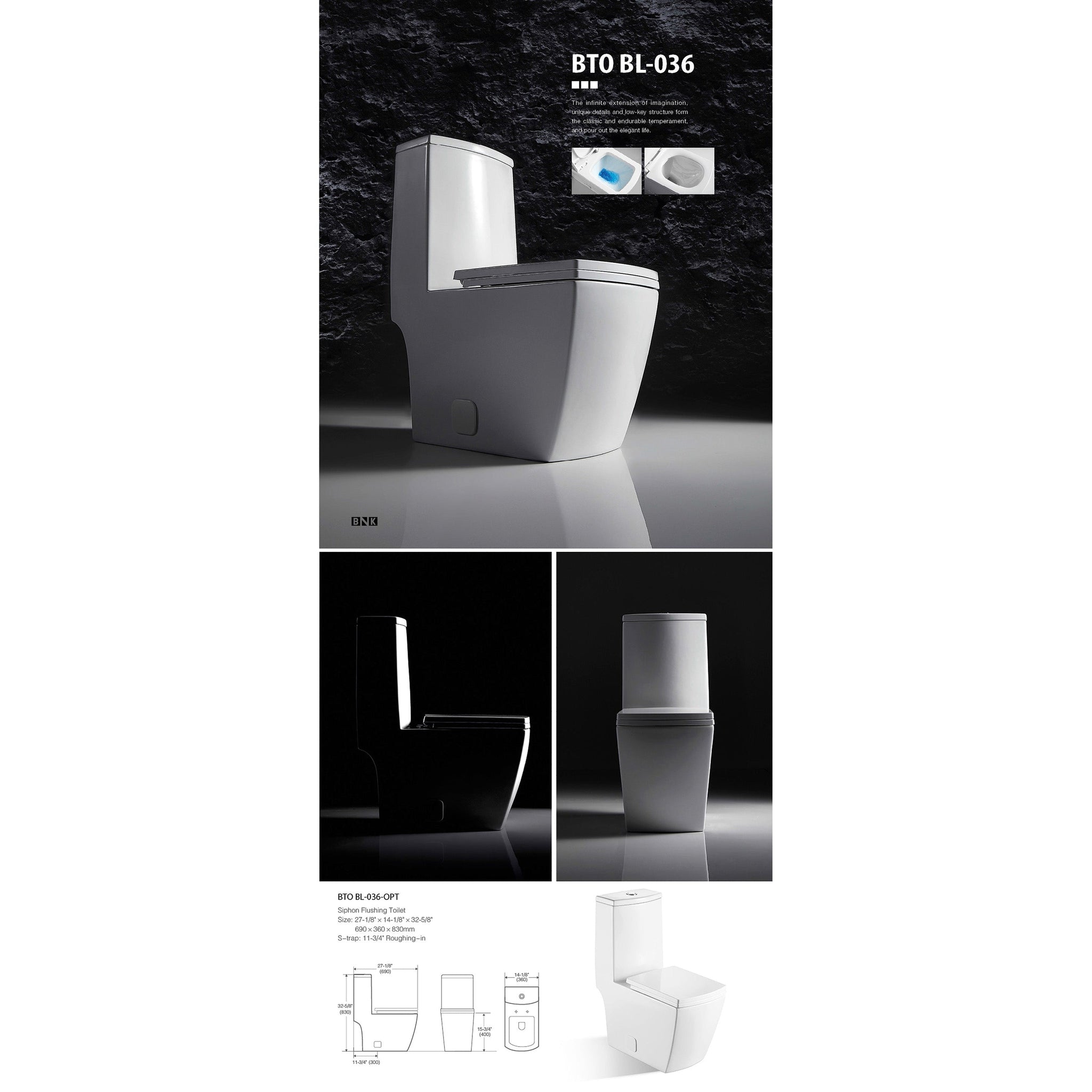 US Bath Store, BNK BTO BL-036 Siphon Flushing Toilet