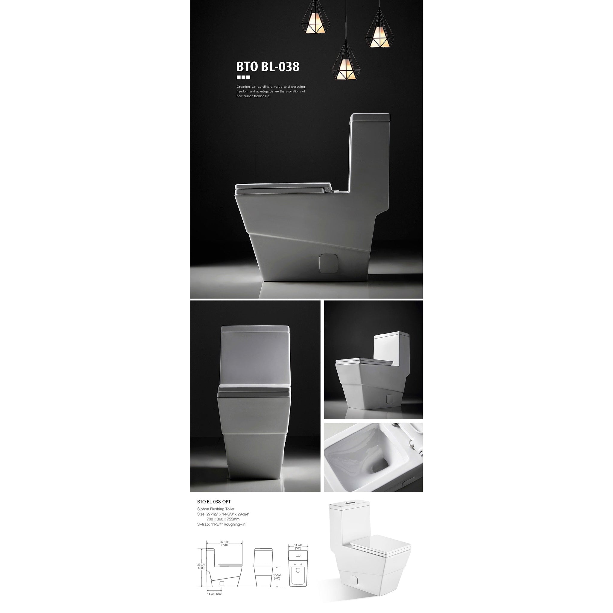 US Bath Store, BNK BTO BL-038 Siphon Flushing Toilet