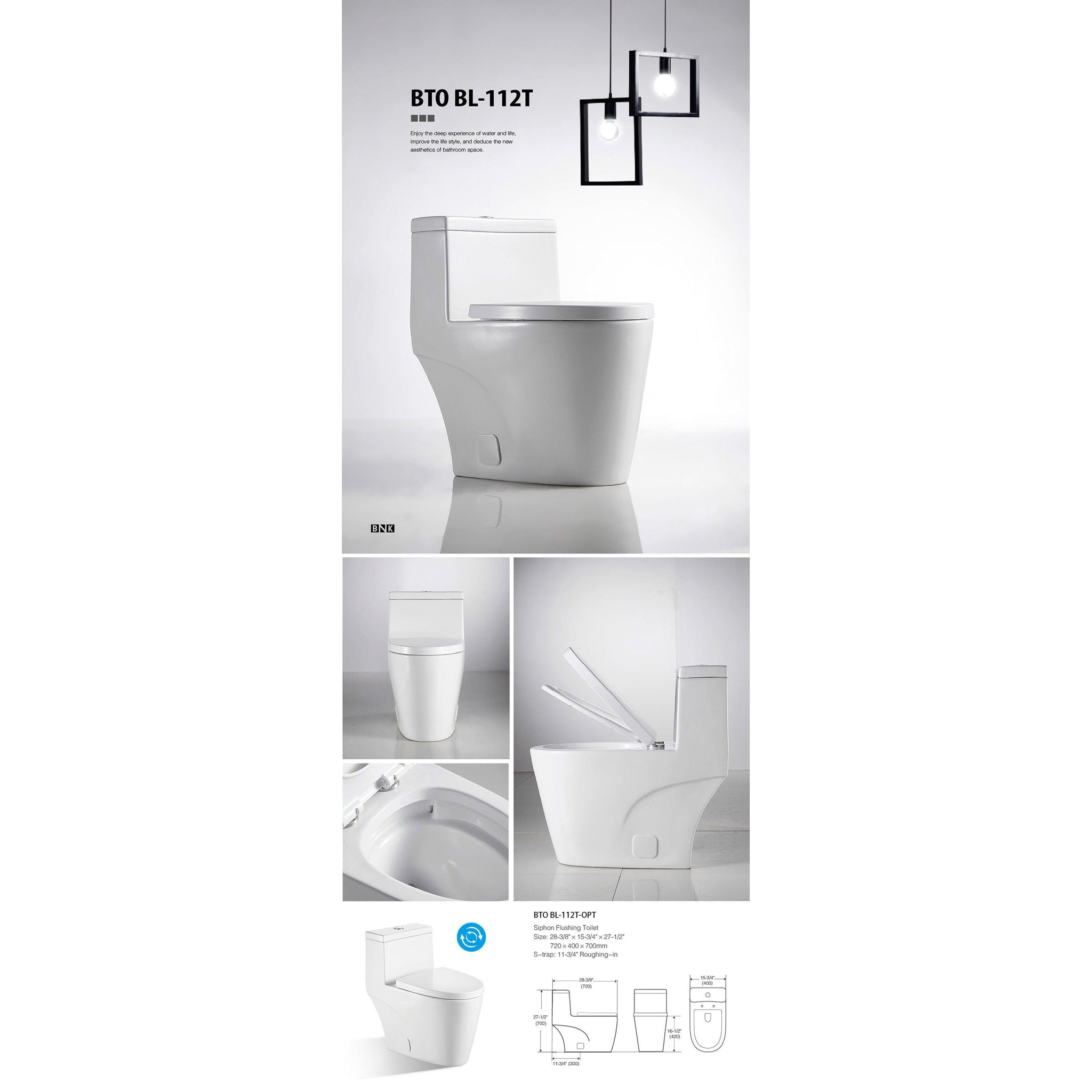 US Bath Store, BNK BTO BL-112T Siphon Flushing Toilet