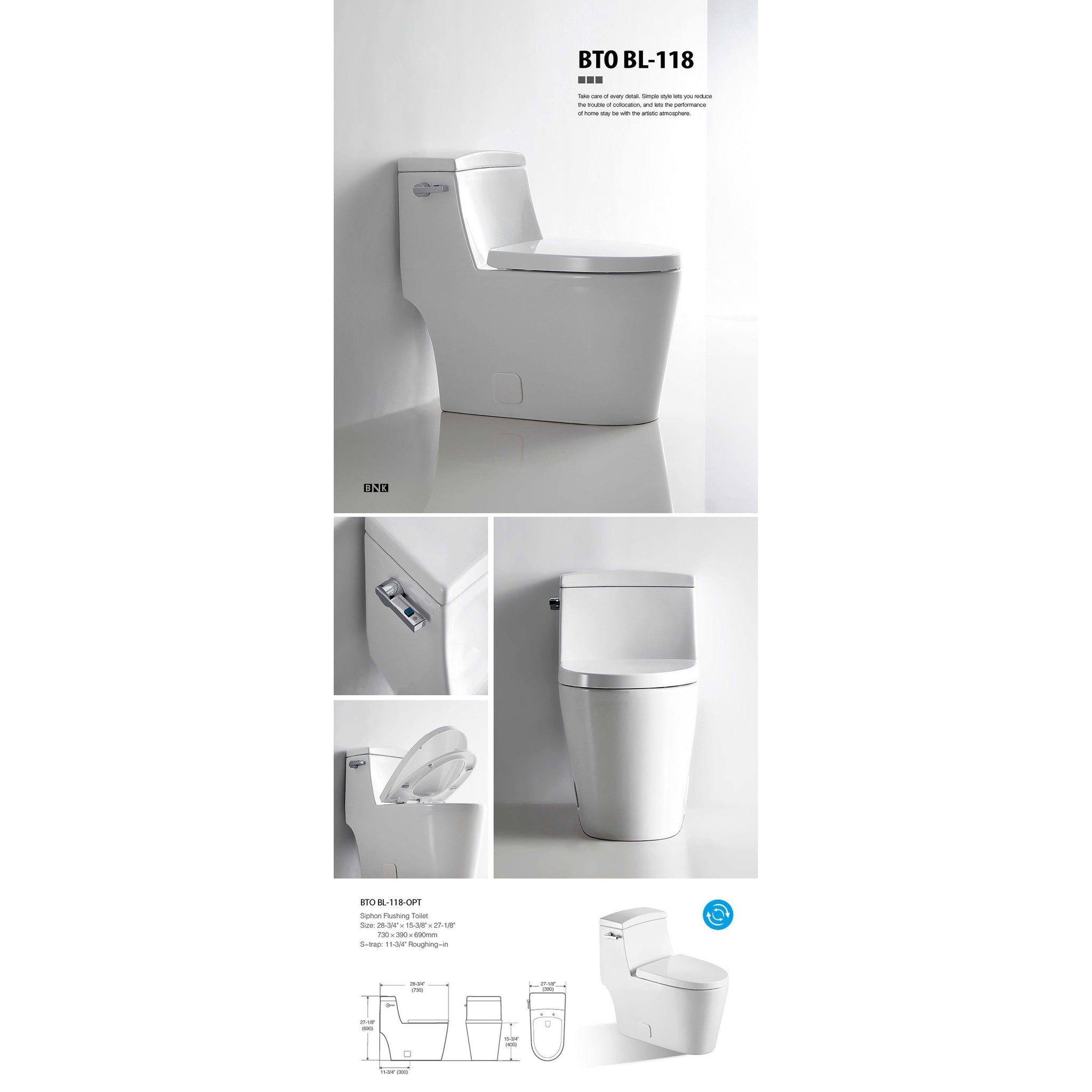 US Bath Store, BNK BTO BL-118 Siphon Flushing Toilet