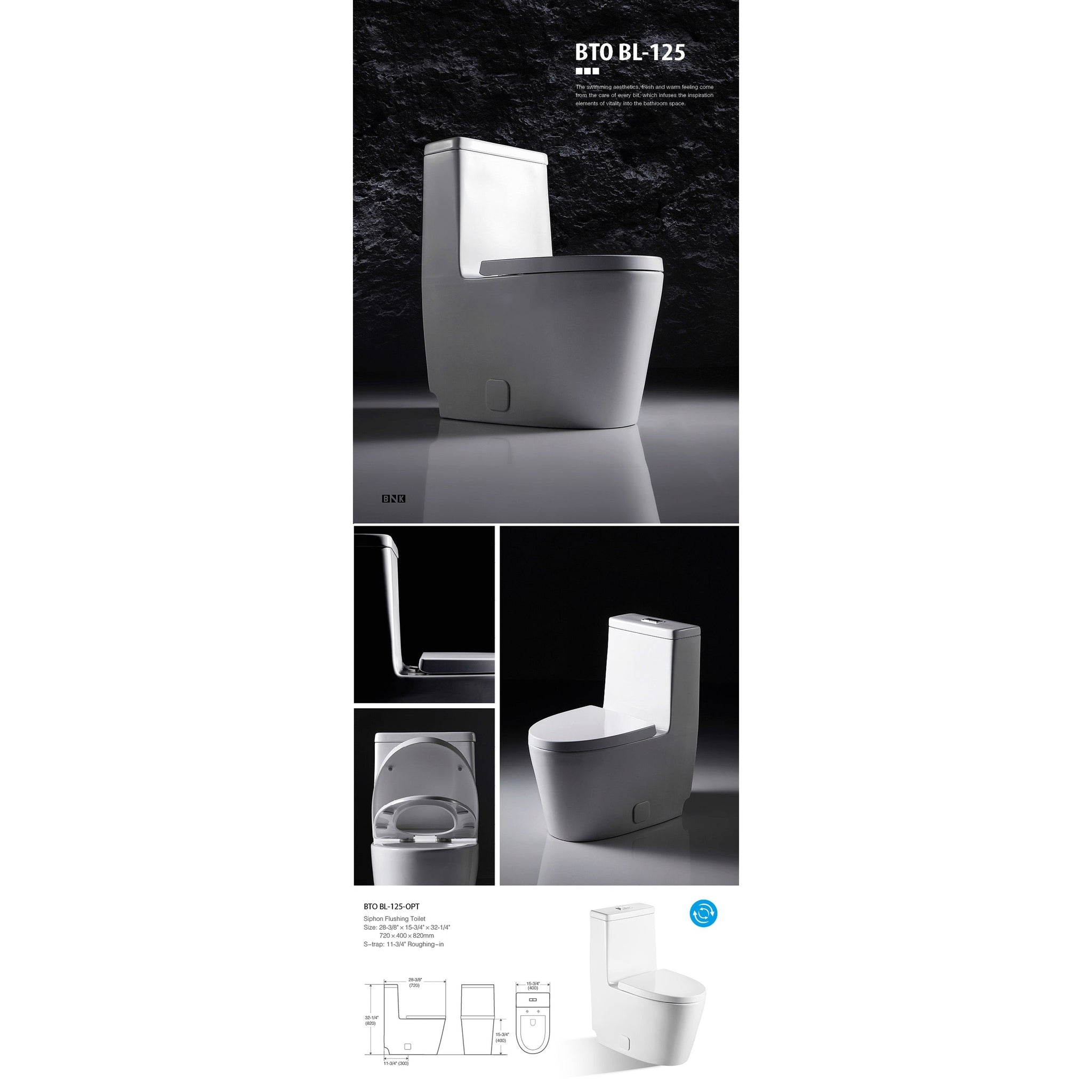 US Bath Store, BNK BTO BL-125 Siphon Flushing Toilet