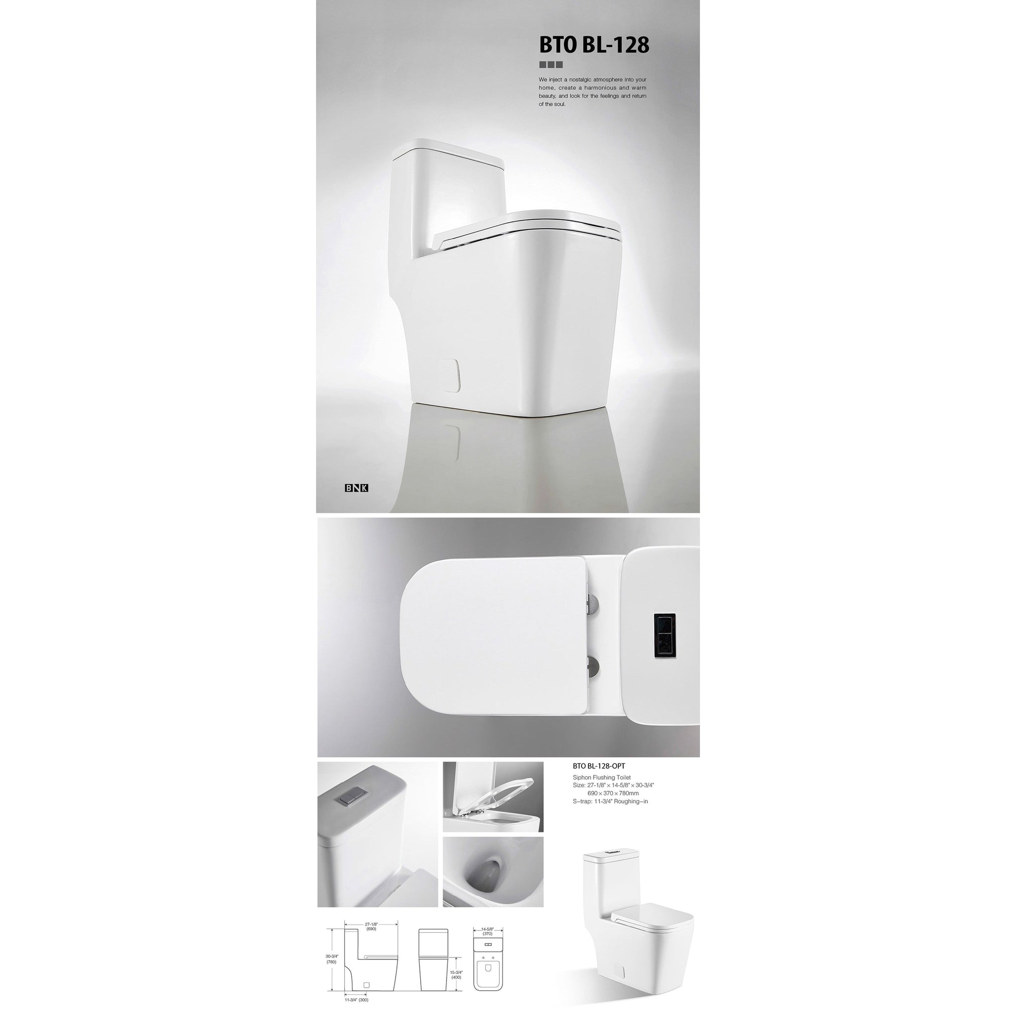 US Bath Store, BNK BTO BL-128 Siphon Flushing Toilet