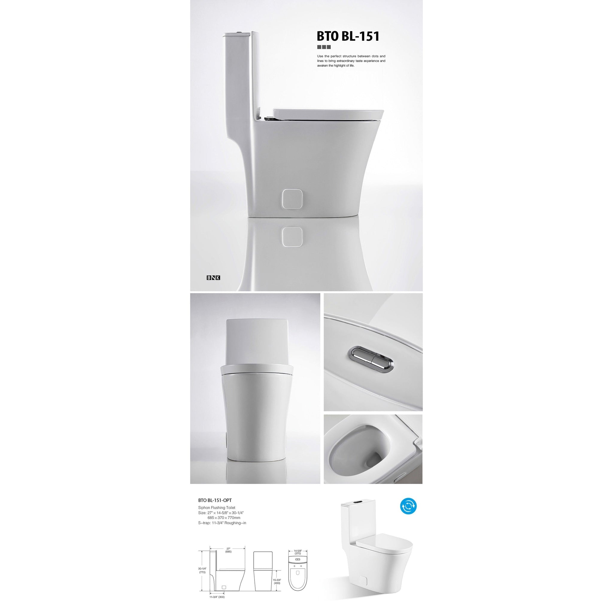 US Bath Store, BNK BTO BL-151 Siphon Flushing Toilet