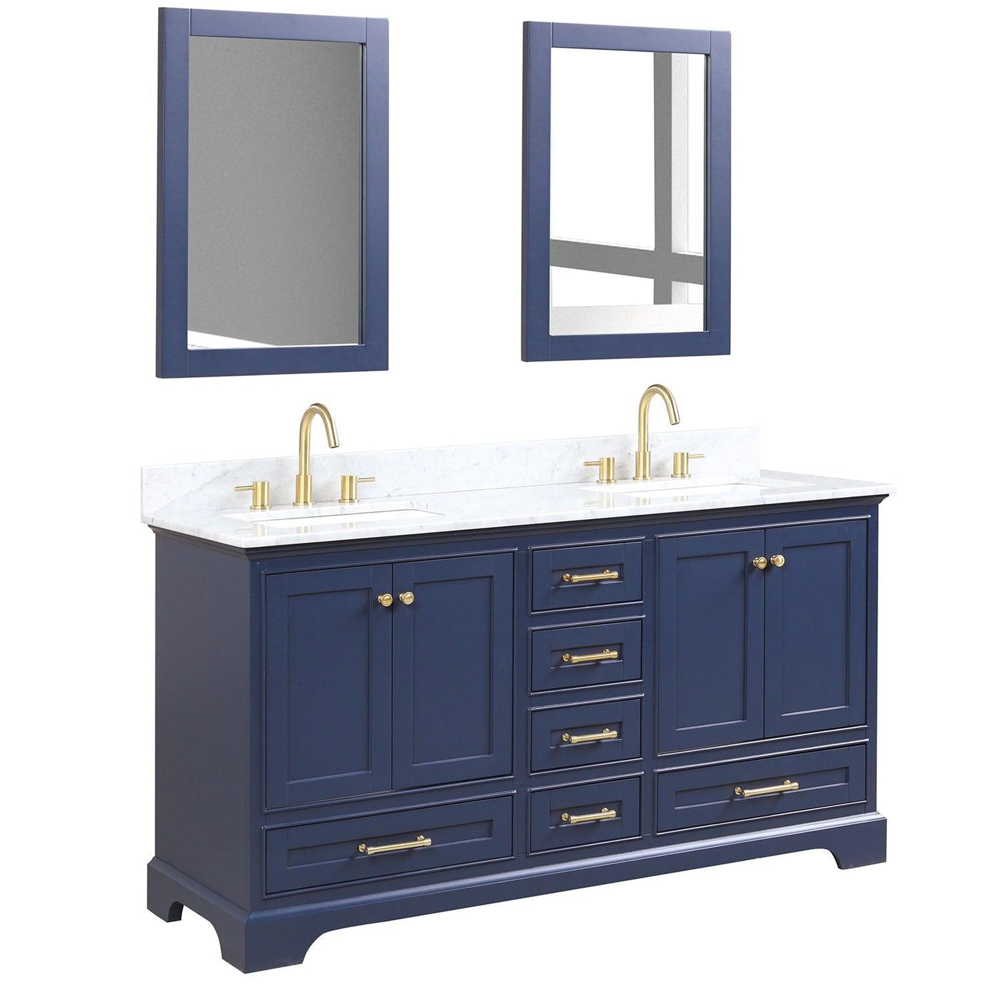 Blossom, Blossom Copenhagen 60" 4-Door 6-Drawer Navy Blue Freestanding Solid Wood Double Vanity Base