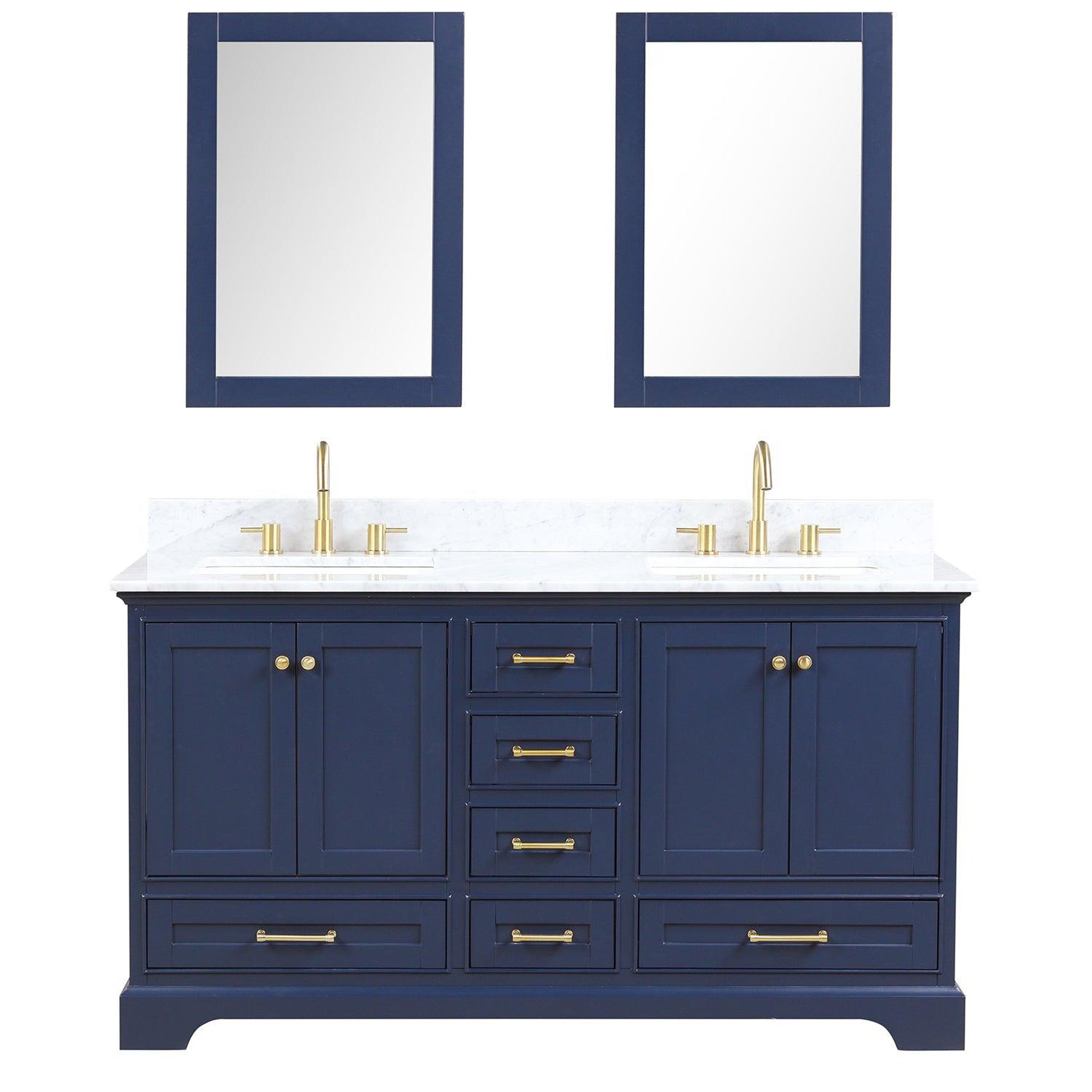 Blossom, Blossom Copenhagen 60" 4-Door 6-Drawer Navy Blue Freestanding Solid Wood Double Vanity Base