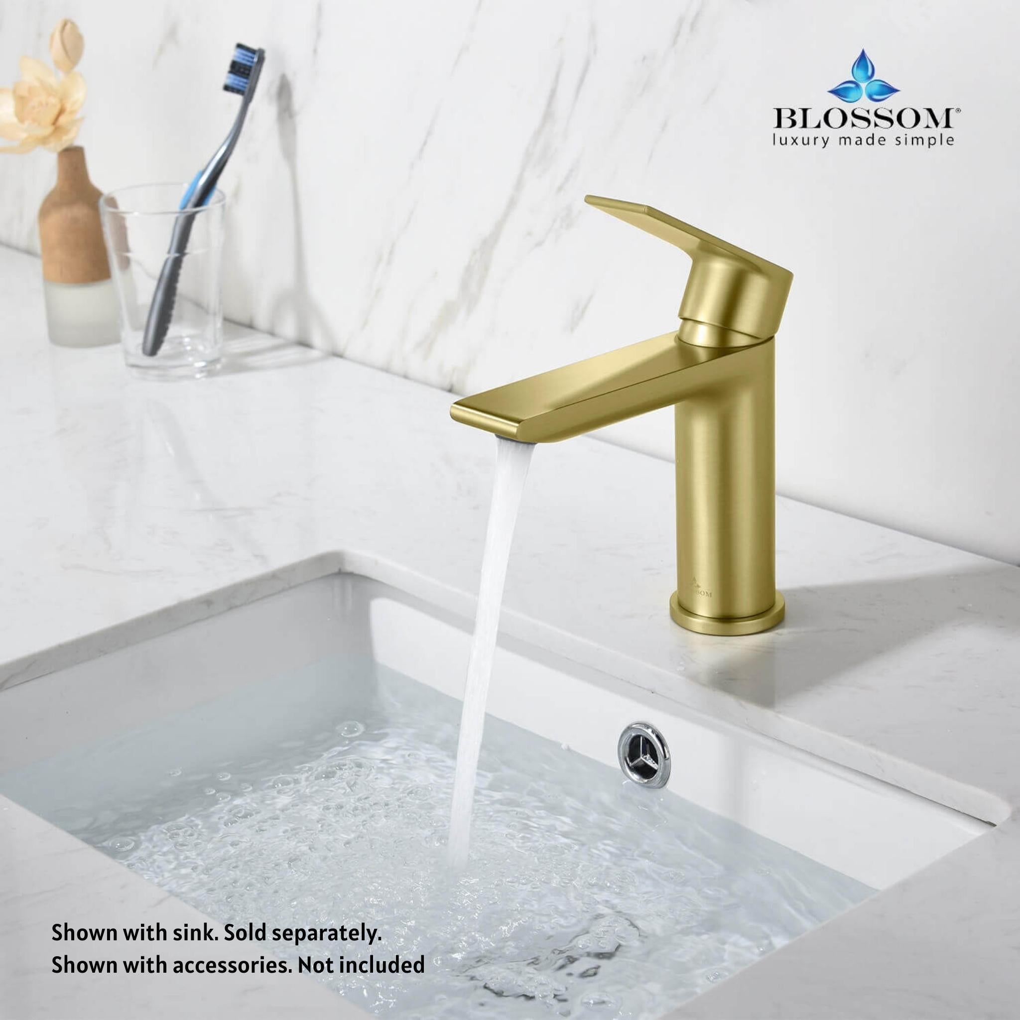 Blossom, Blossom F01 102 5" x 6" Brushed Gold Lever Handle Bathroom Sink Single Hole Faucet