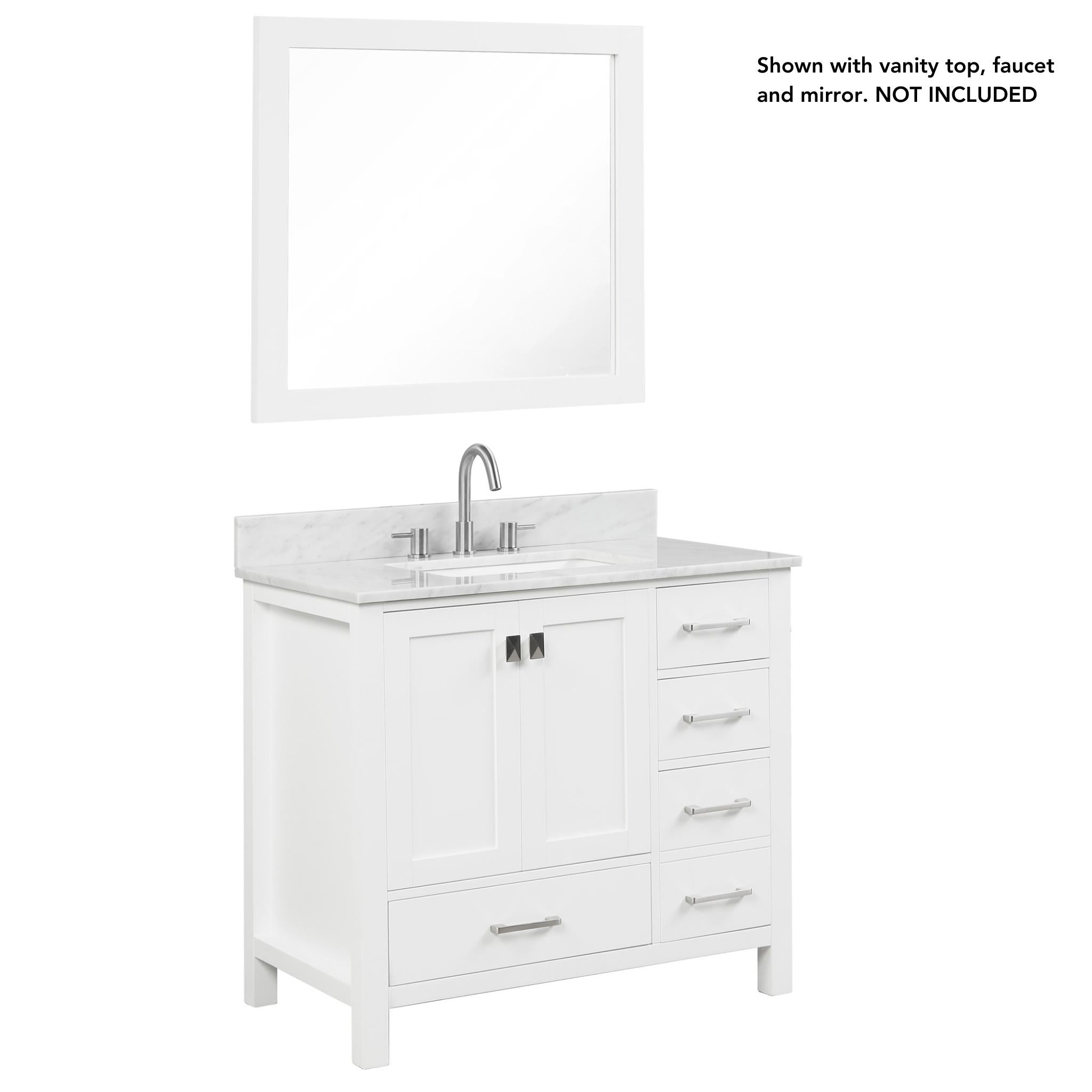 Blossom, Blossom Geneva 36" 2-Door 5-Drawer Matte White Freestanding Solid Wood Single Vanity Base