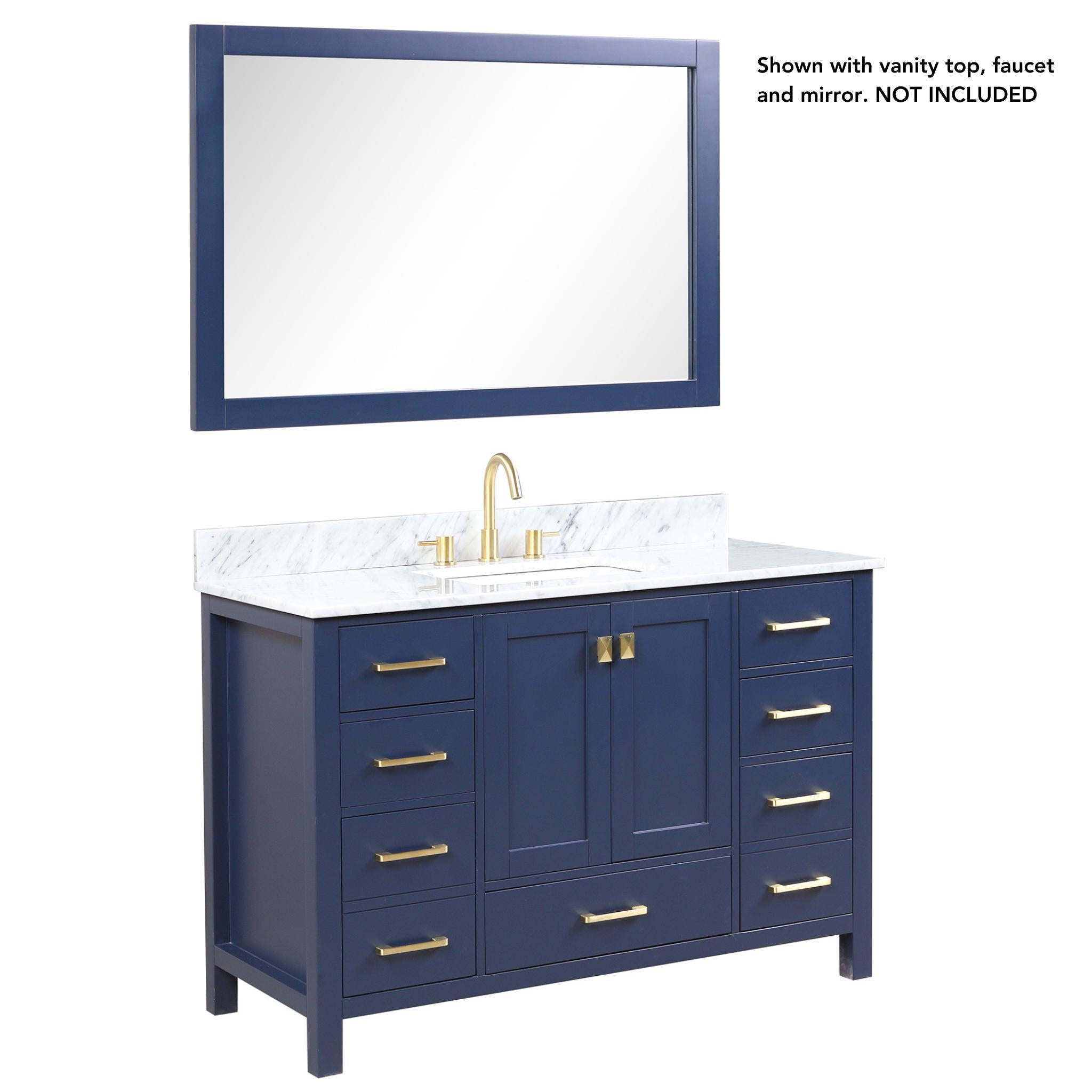 Blossom, Blossom Geneva 48" 2-Door 9-Drawer Navy Blue Freestanding Solid Wood Double Vanity Base