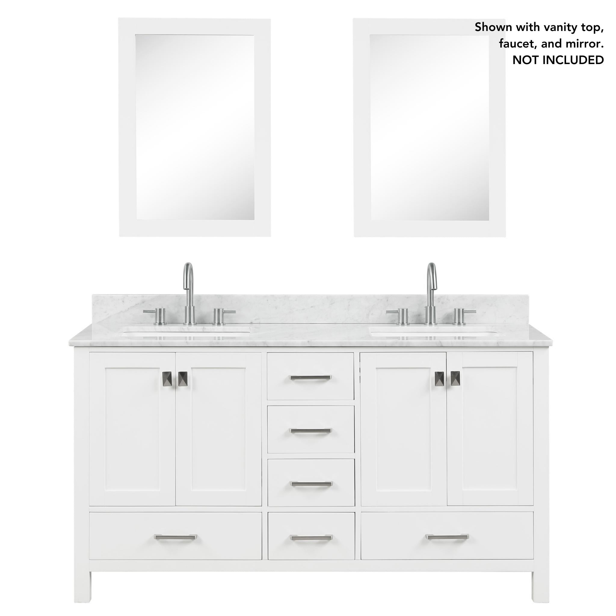 Blossom, Blossom Geneva 60" 4-Door 6-Drawer Matte White Freestanding Solid Wood Double Vanity Base