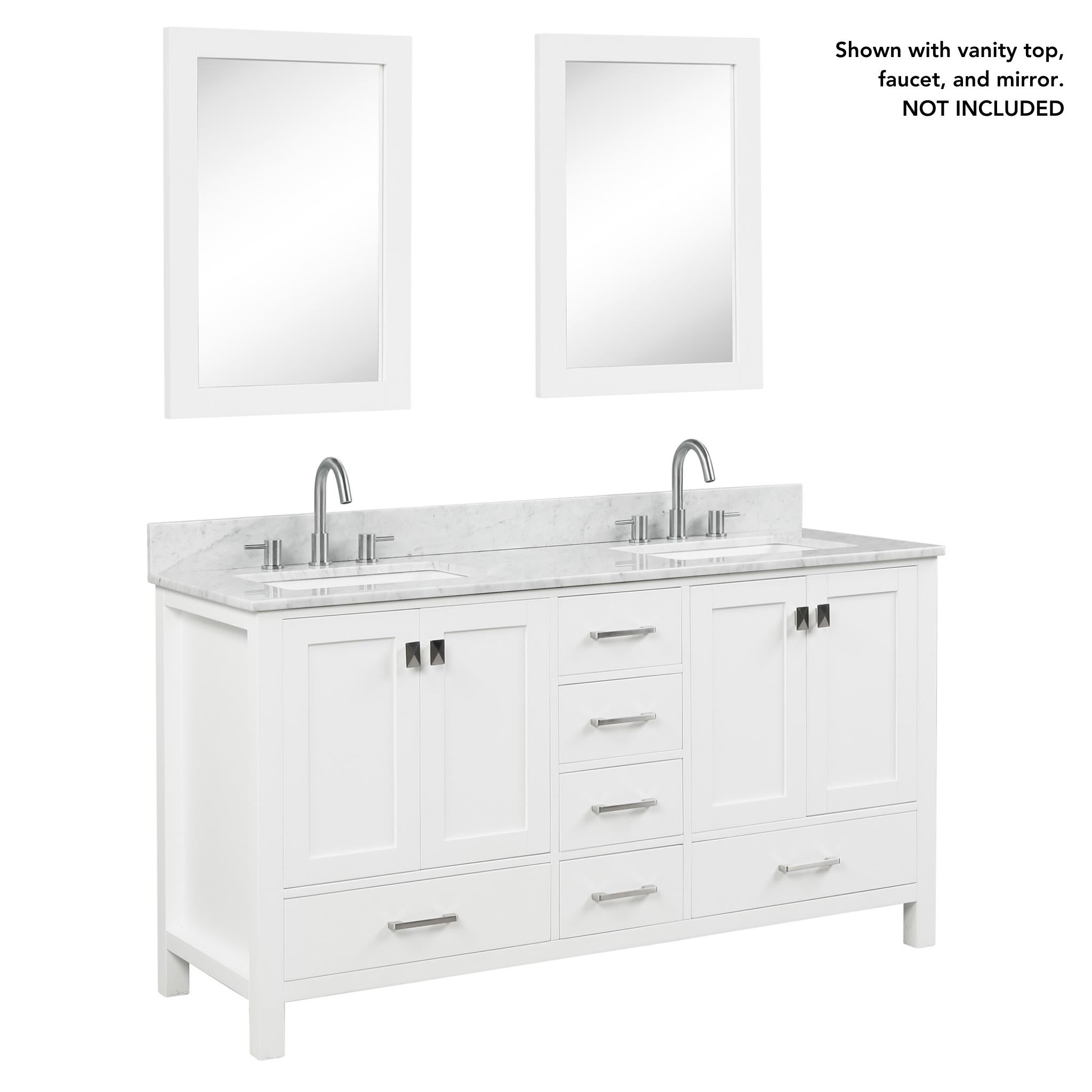 Blossom, Blossom Geneva 60" 4-Door 6-Drawer Matte White Freestanding Solid Wood Double Vanity Base