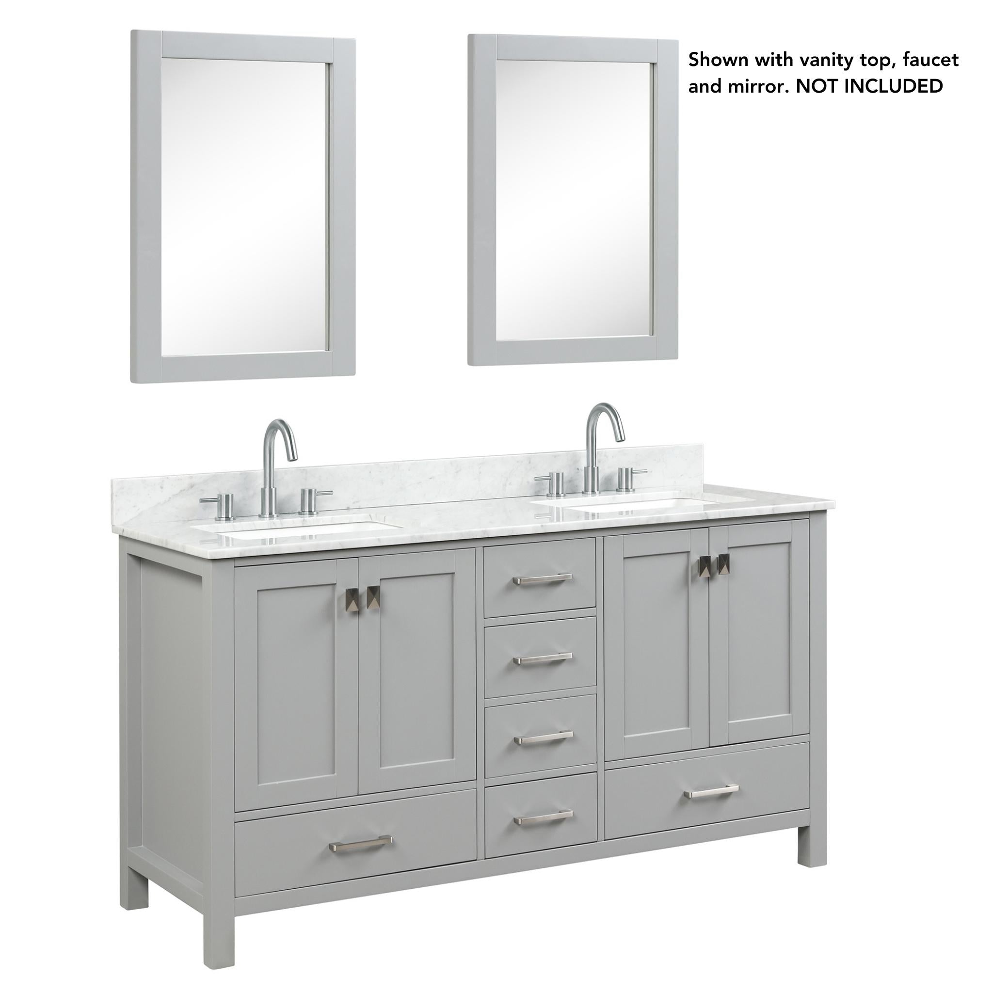 Blossom, Blossom Geneva 60" 4-Door 6-Drawer Metal Gray Freestanding Solid Wood Double Vanity Base