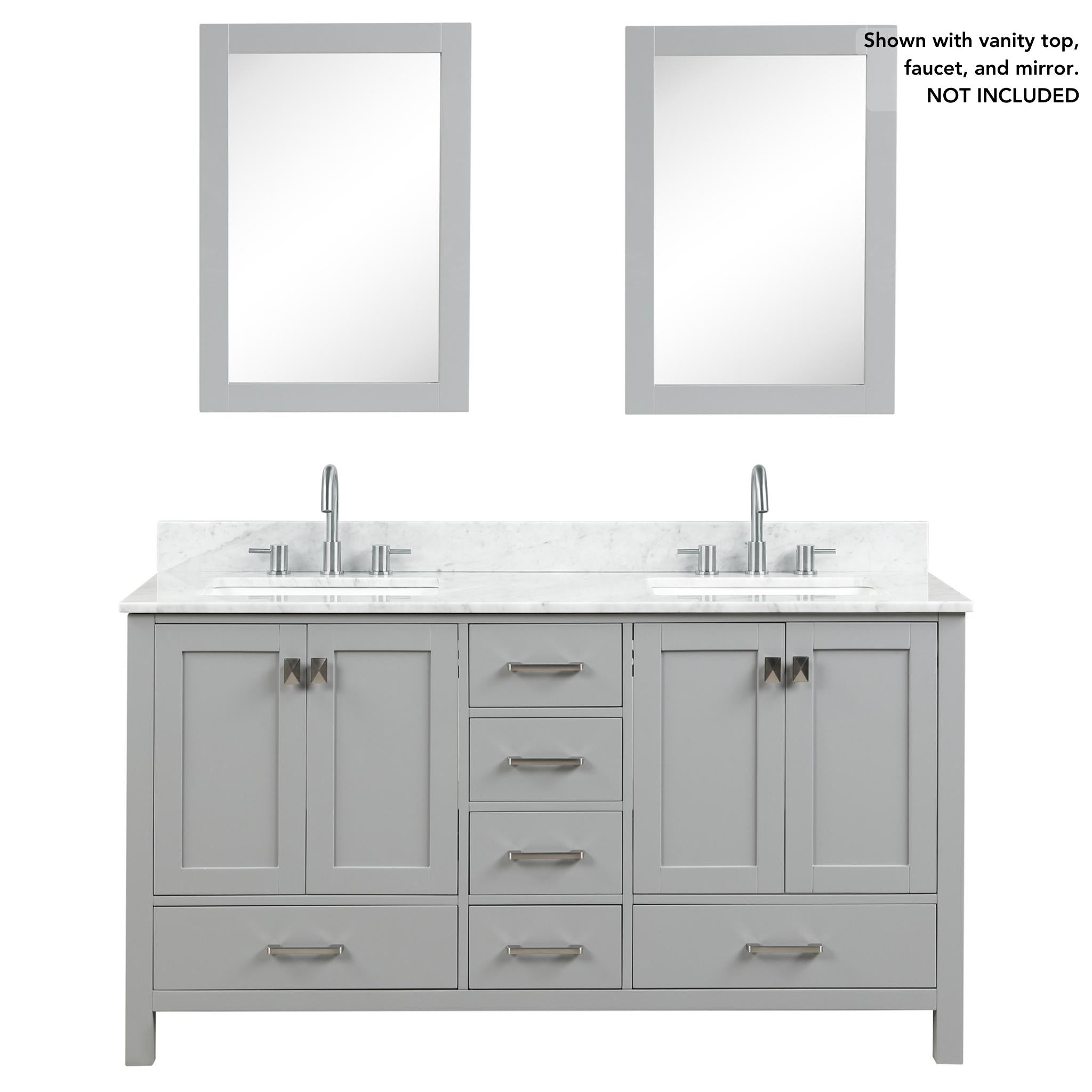 Blossom, Blossom Geneva 60" 4-Door 6-Drawer Metal Gray Freestanding Solid Wood Double Vanity Base