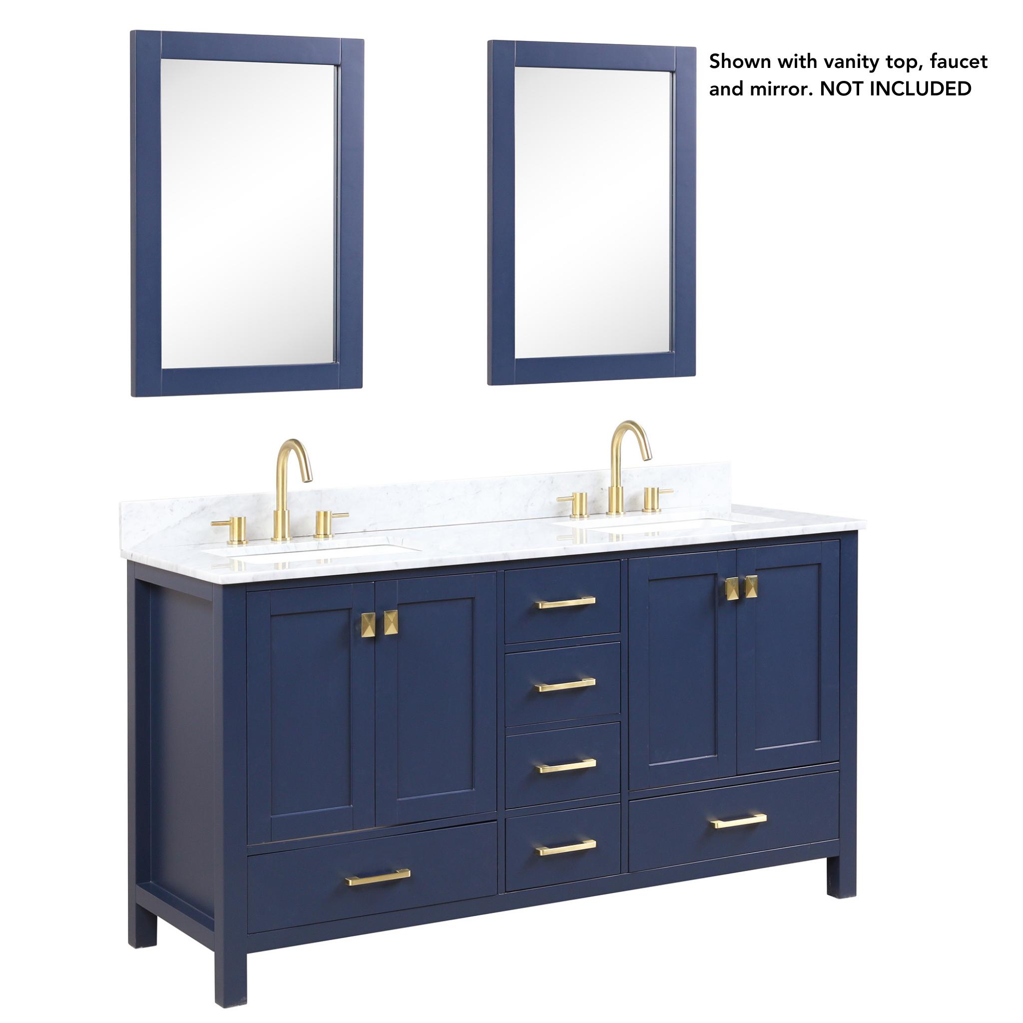 Blossom, Blossom Geneva 60" 4-Door 6-Drawer Navy Blue Freestanding Solid Wood Double Vanity Base