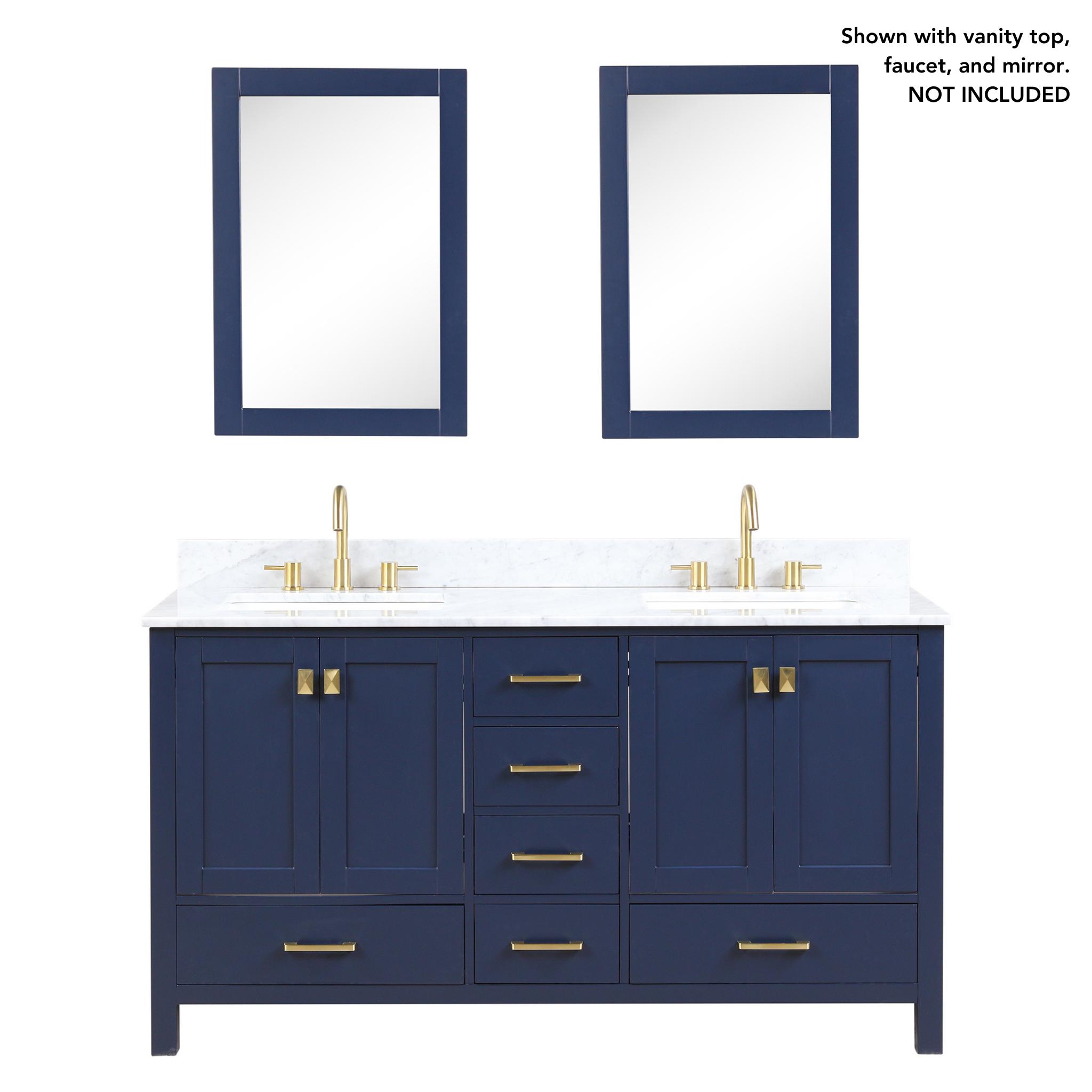 Blossom, Blossom Geneva 60" 4-Door 6-Drawer Navy Blue Freestanding Solid Wood Double Vanity Base