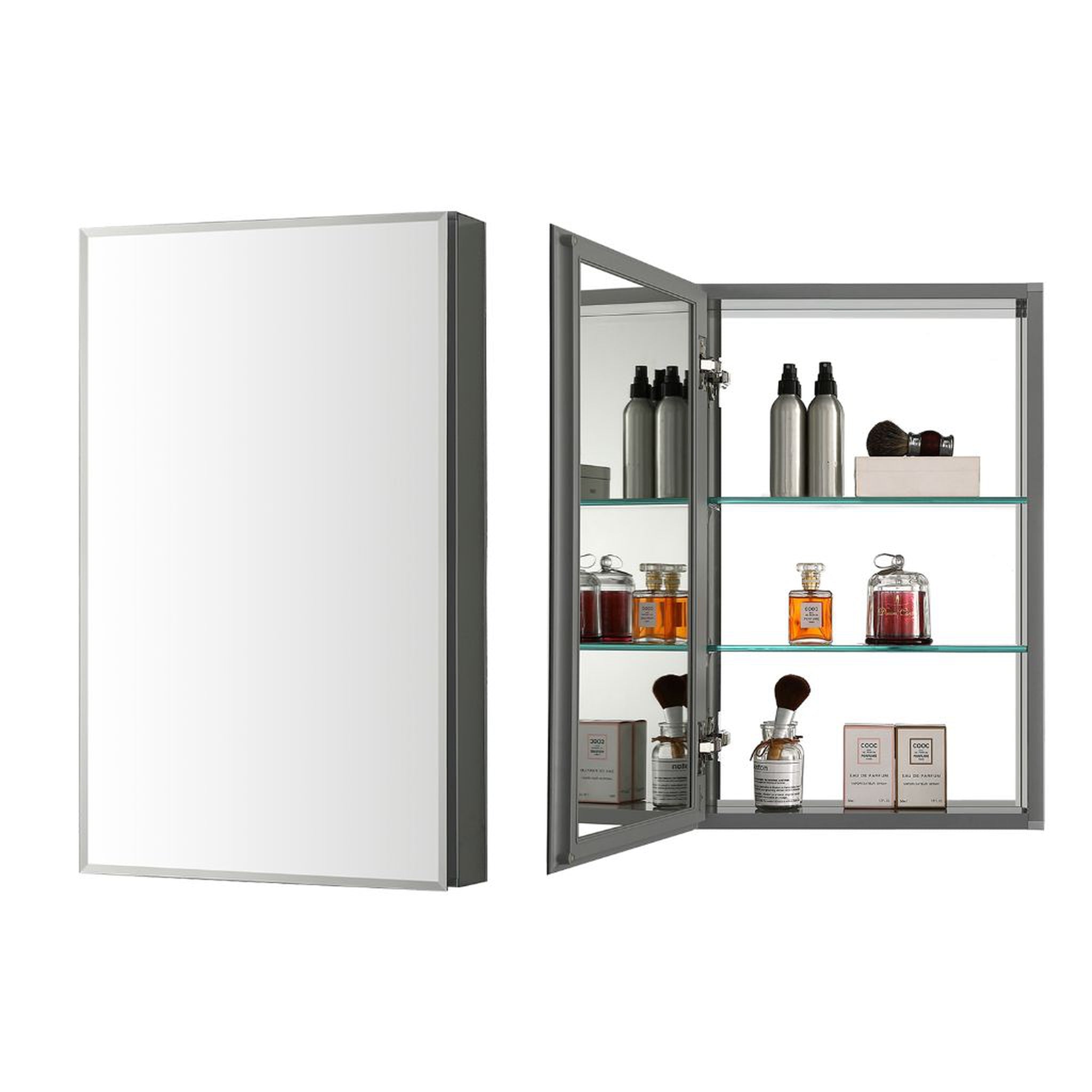 Blossom, Blossom MC8 15" x 26" Recessed or Surface Mount Left or Right-Hand Swing Door Aluminum Medicine Cabinet With Mirror, Adjustable Hinges and Adjustable Glass Shelves