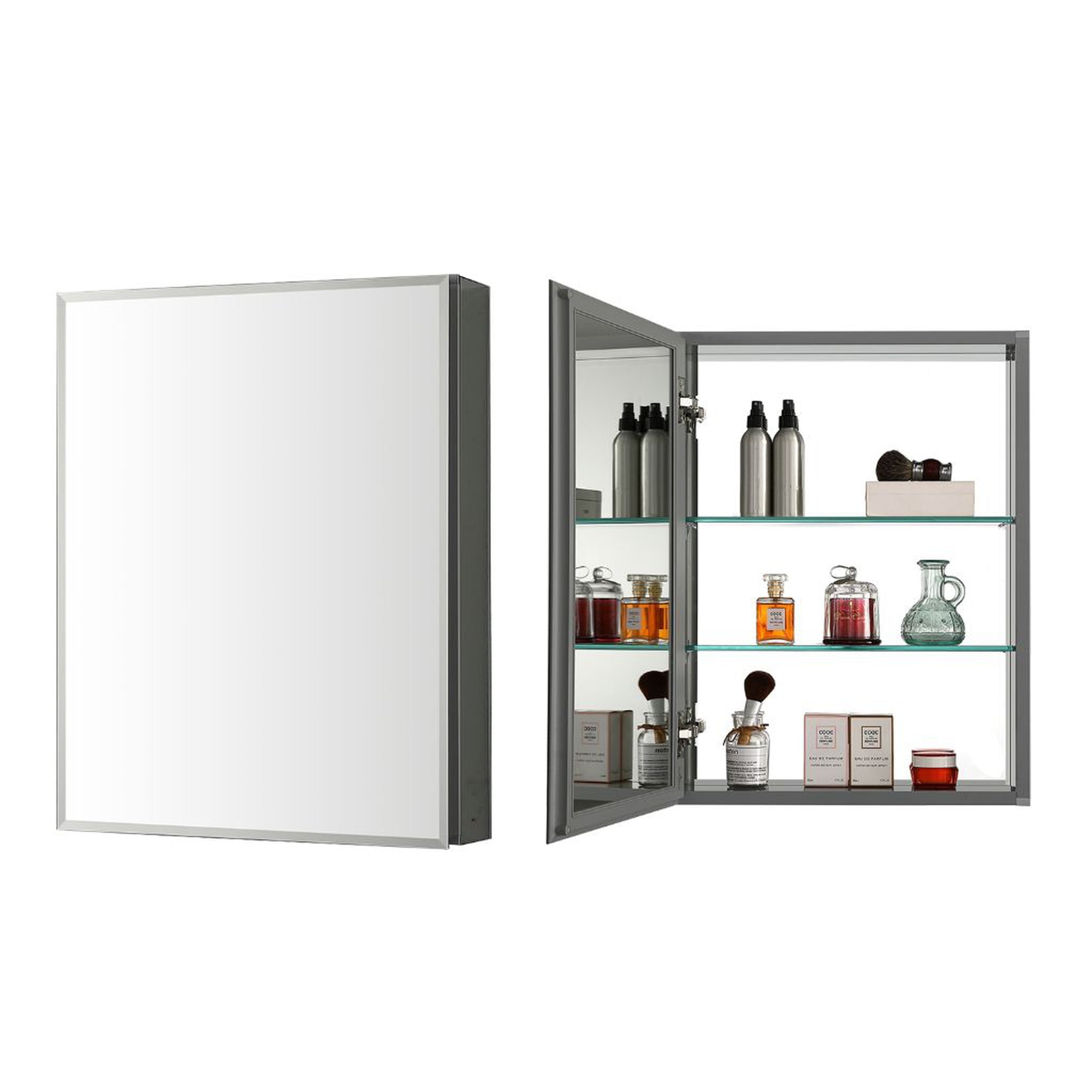 Blossom, Blossom MC8 16" x 20" Recessed or Surface Mount Left or Right-Hand Swing Door Aluminum Medicine Cabinet With Mirror, Adjustable Hinges and Adjustable Glass Shelves