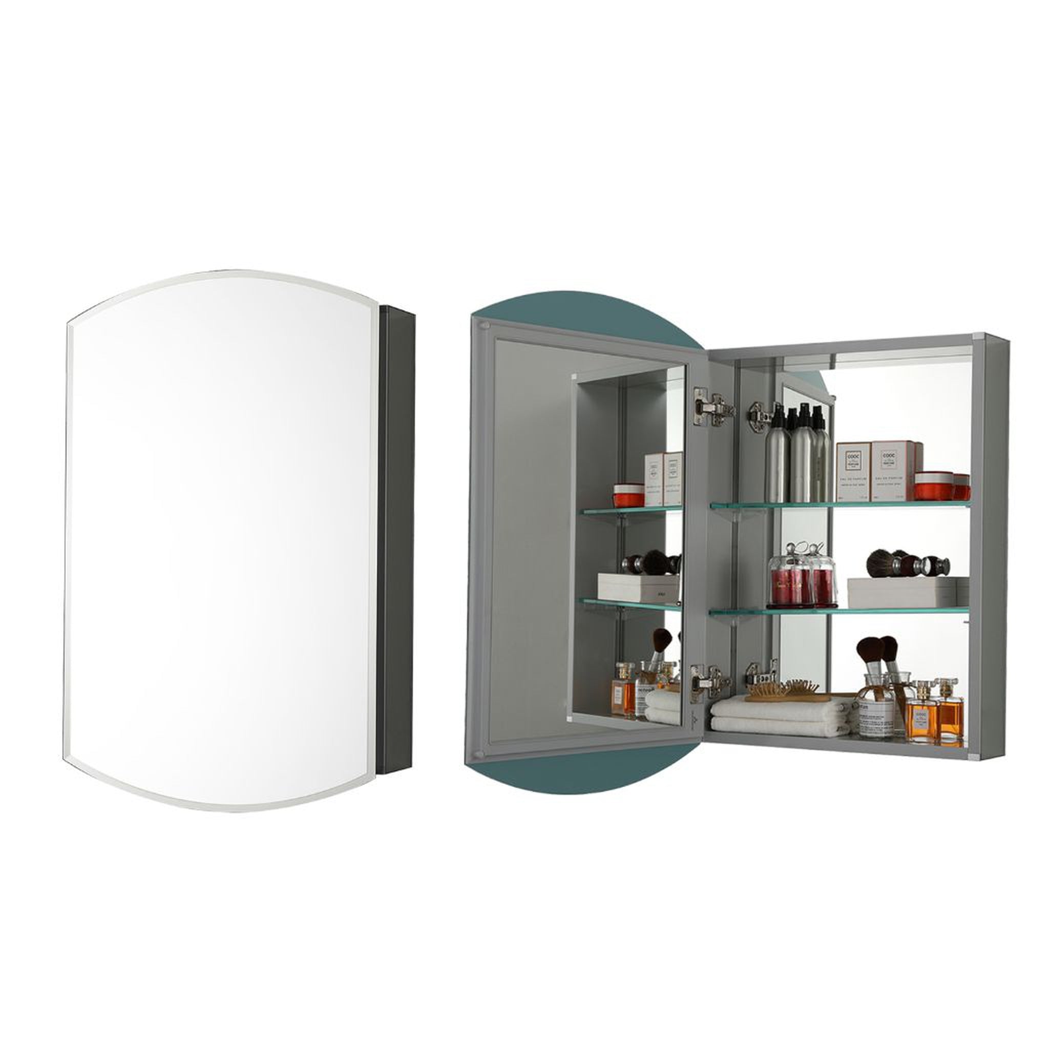 Blossom, Blossom MC8 20" x 31" Recessed or Surface Mount Left or Right-Hand Swing Door Aluminum Medicine Cabinet With Mirror, Adjustable Hinges and Adjustable Glass Shelves