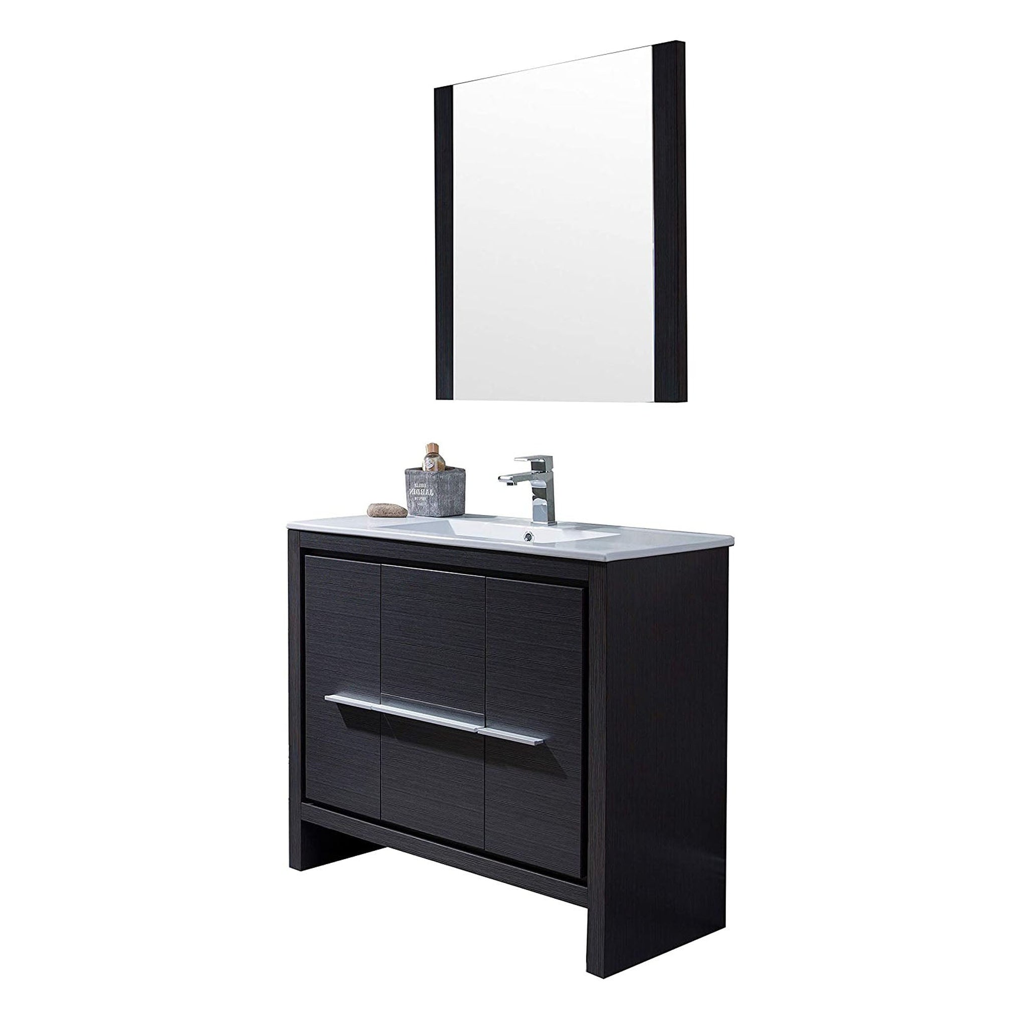 Blossom, Blossom Milan 36" 2-Door 2-Drawer Silver Gray Freestanding Vanity With Ceramic Drop-In Single Sink And Mirror