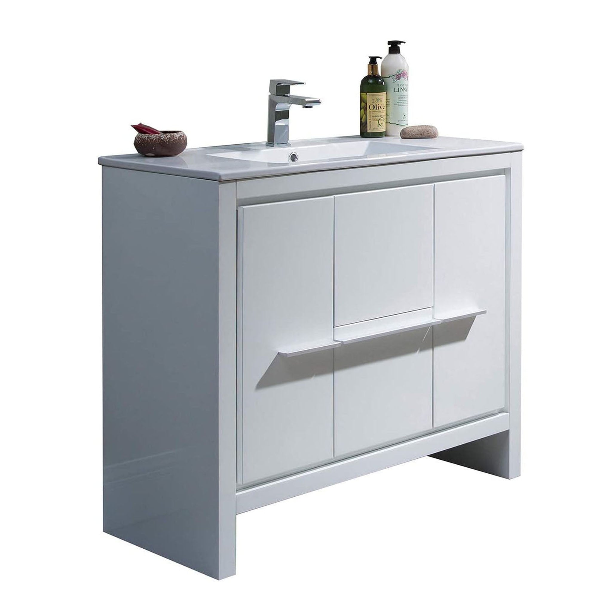 Blossom, Blossom Milan 36" 2-Door 2-Drawer White Freestanding Vanity With Ceramic Drop-In Single Sink