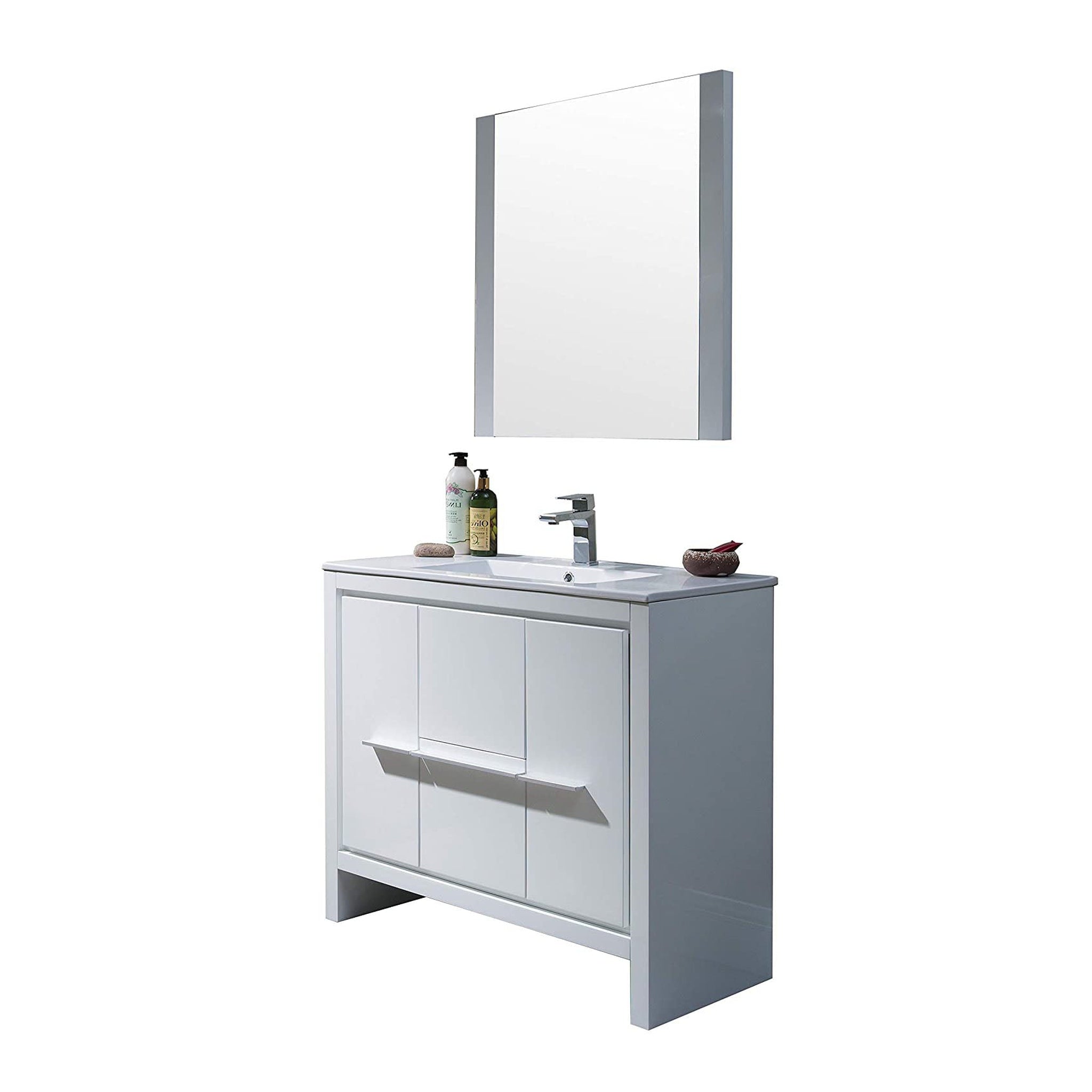 Blossom, Blossom Milan 36" 2-Door 2-Drawer White Freestanding Vanity With Ceramic Drop-In Single Sink And Mirror