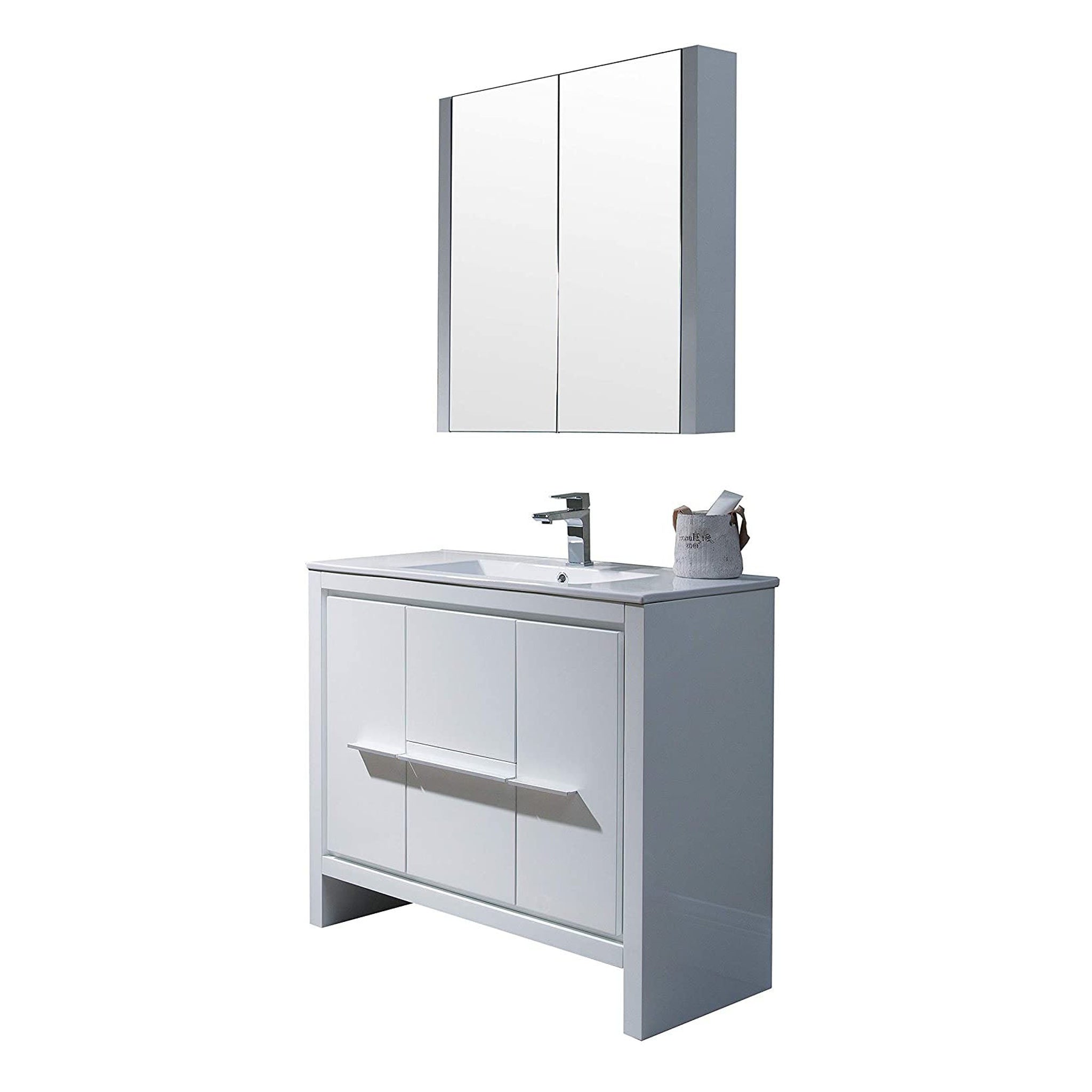 Blossom, Blossom Milan 36" 2-Door 2-Drawer White Freestanding Vanity With Ceramic Drop-In Single Sink And Mirrored Medicine Cabinet