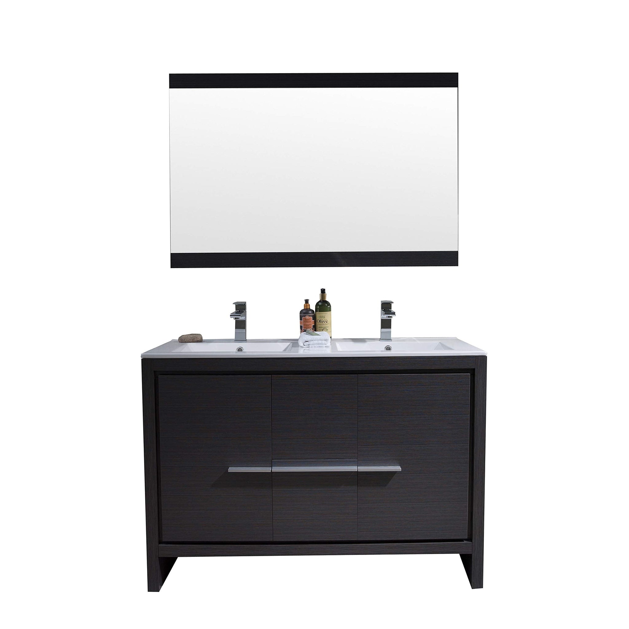 Blossom, Blossom Milan 48" 2-Door 2-Drawer Silver Gray Freestanding Vanity With Ceramic Drop-In Double Sinks And Mirror