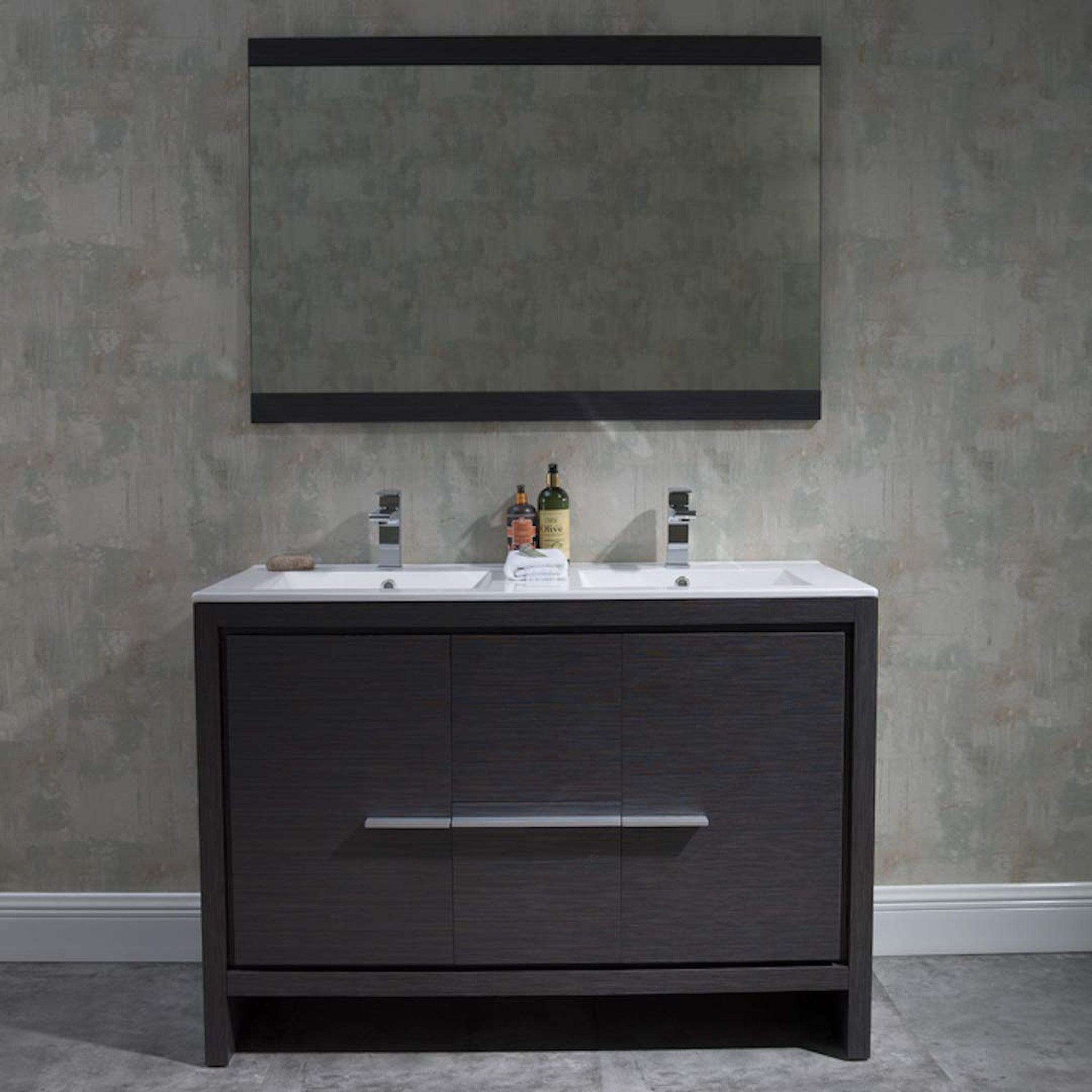 Blossom, Blossom Milan 48" 2-Door 2-Drawer Silver Gray Freestanding Vanity With Ceramic Drop-In Double Sinks And Mirror