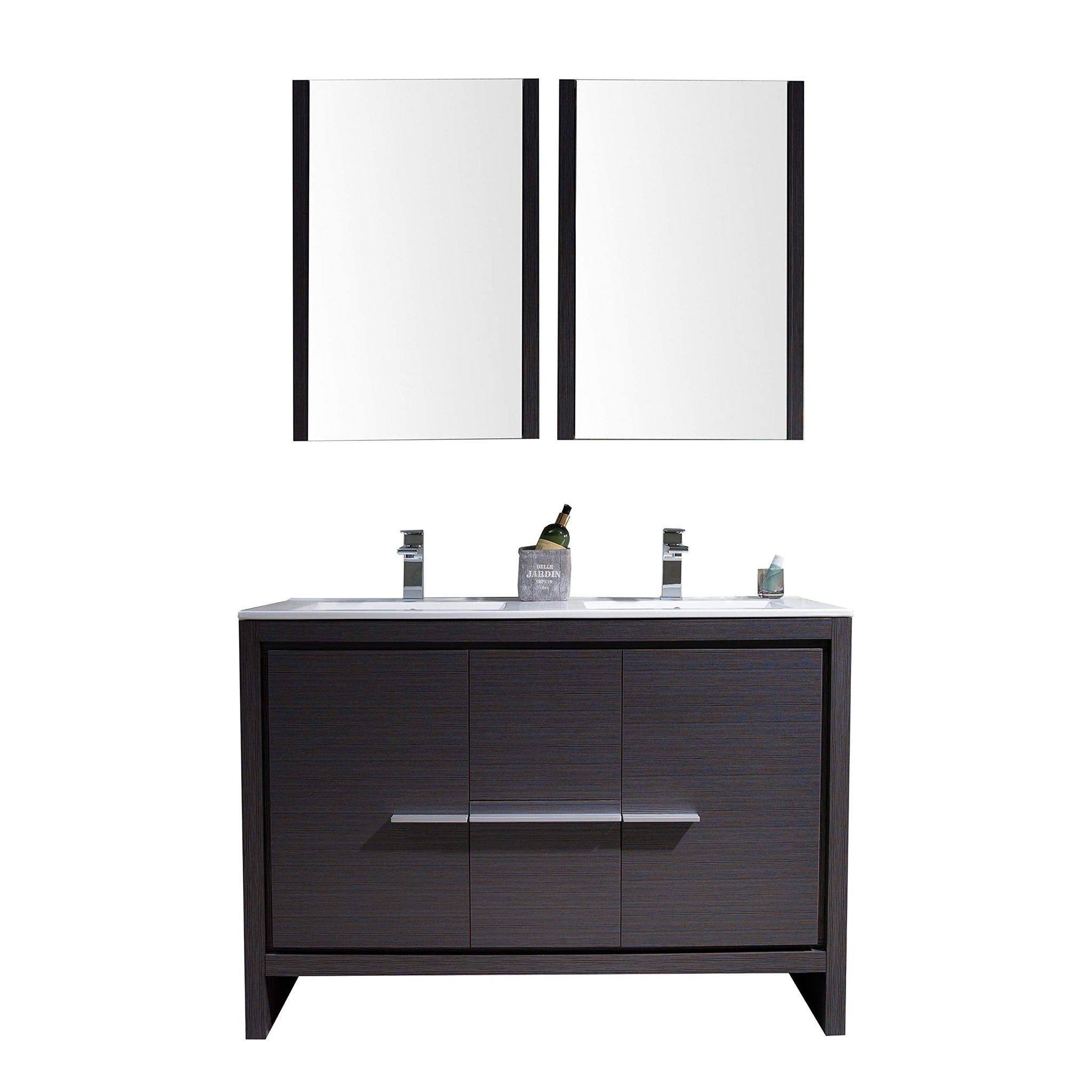 Blossom, Blossom Milan 48" 2-Door 2-Drawer Silver Gray Freestanding Vanity With Ceramic Drop-In Double Sinks And Mirrored Medicine Cabinet