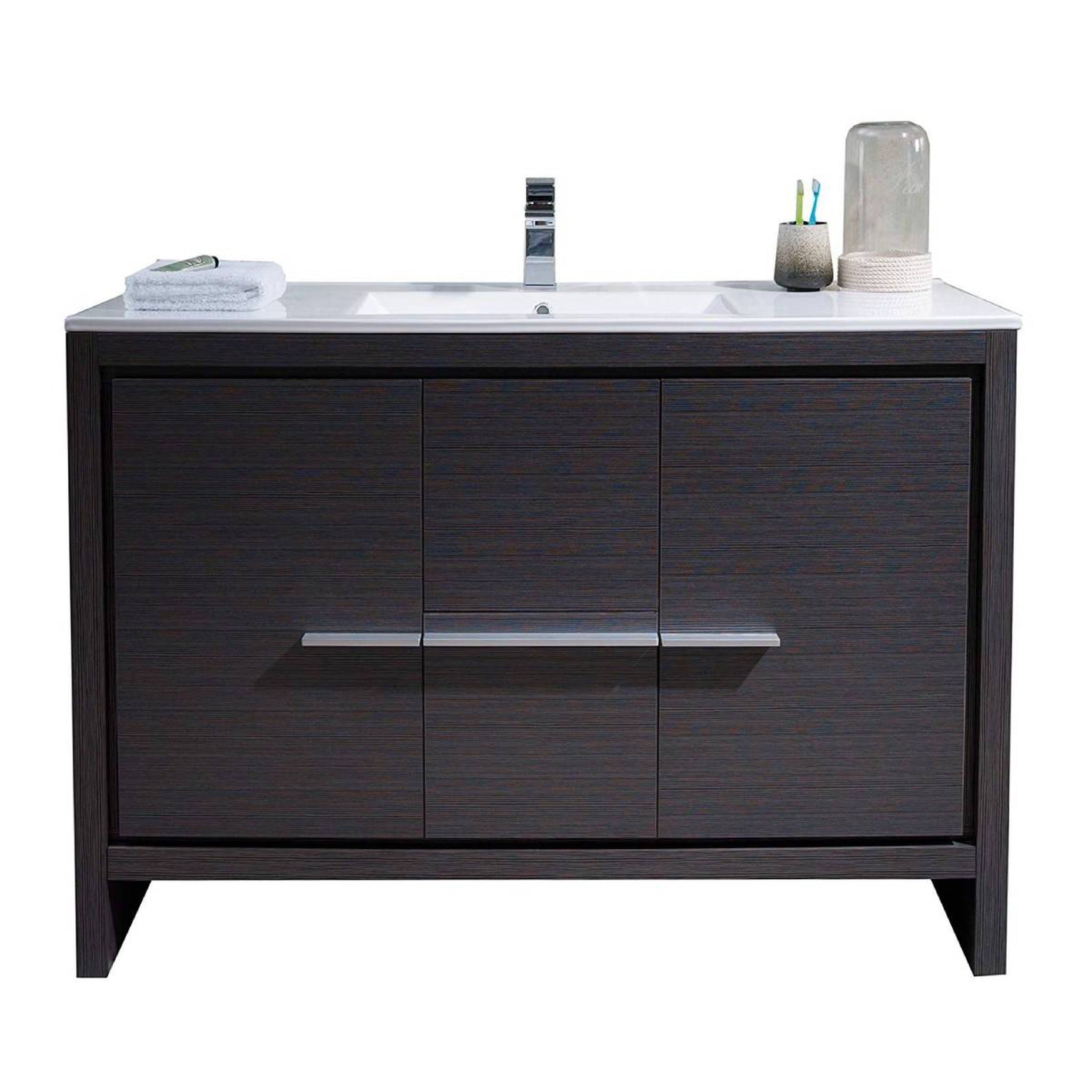 Blossom, Blossom Milan 48" 2-Door 2-Drawer Silver Gray Freestanding Vanity With Ceramic Drop-In Single Sink