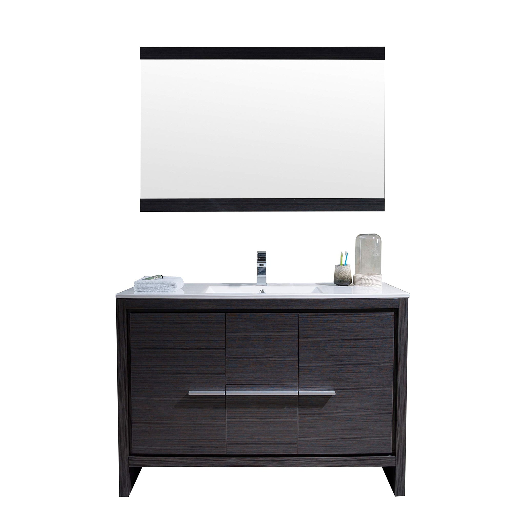 Blossom, Blossom Milan 48" 2-Door 2-Drawer Silver Gray Freestanding Vanity With Ceramic Drop-In Single Sink And Mirror