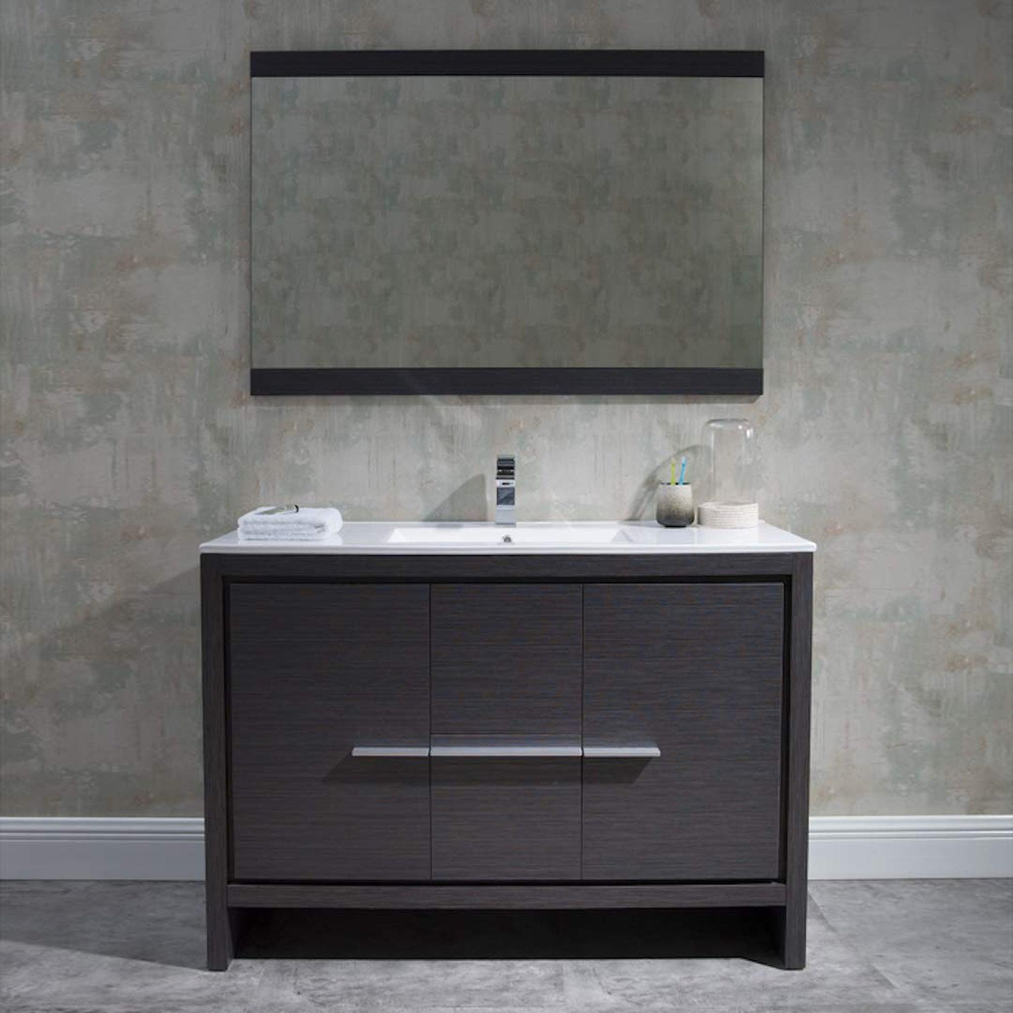 Blossom, Blossom Milan 48" 2-Door 2-Drawer Silver Gray Freestanding Vanity With Ceramic Drop-In Single Sink And Mirror