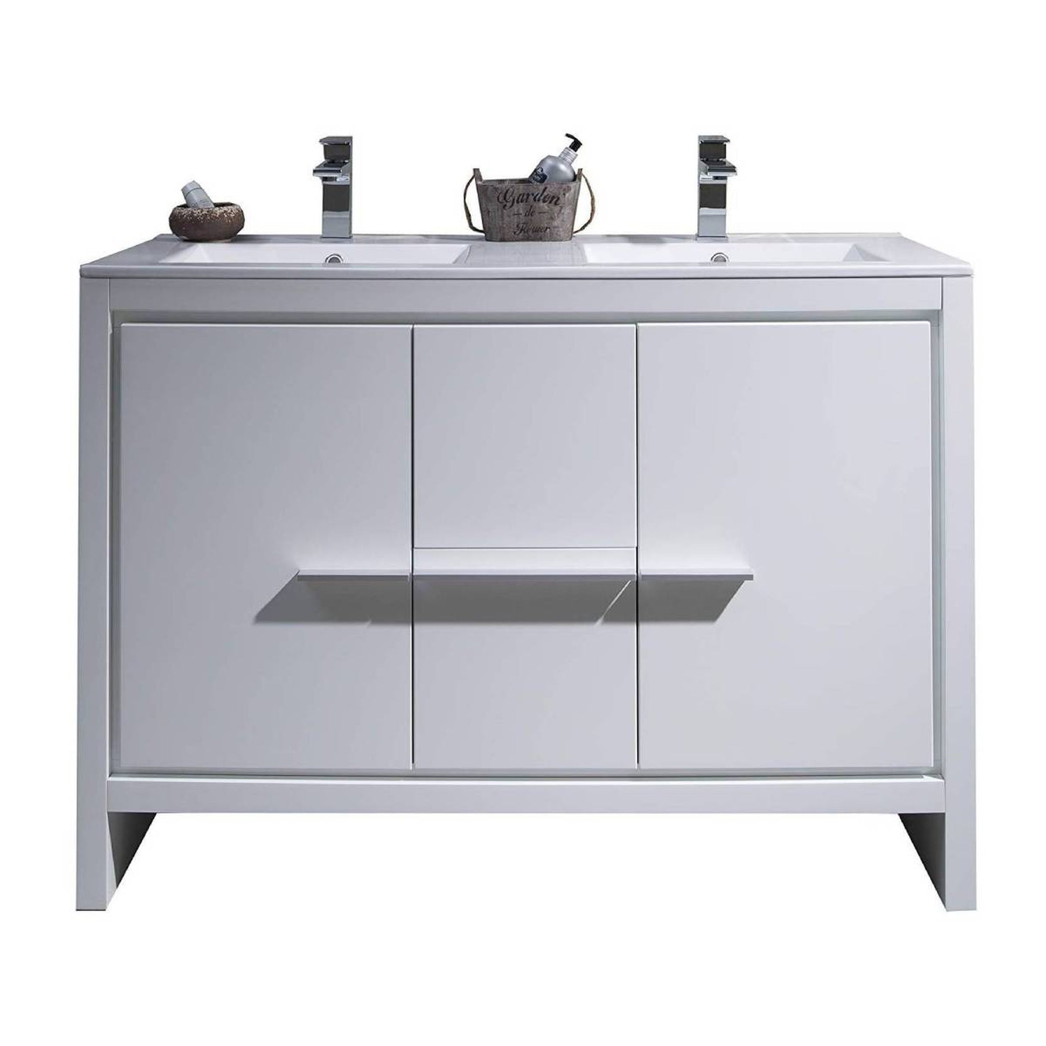 Blossom, Blossom Milan 48" 2-Door 2-Drawer White Freestanding Vanity With Ceramic Drop-In Double Sinks