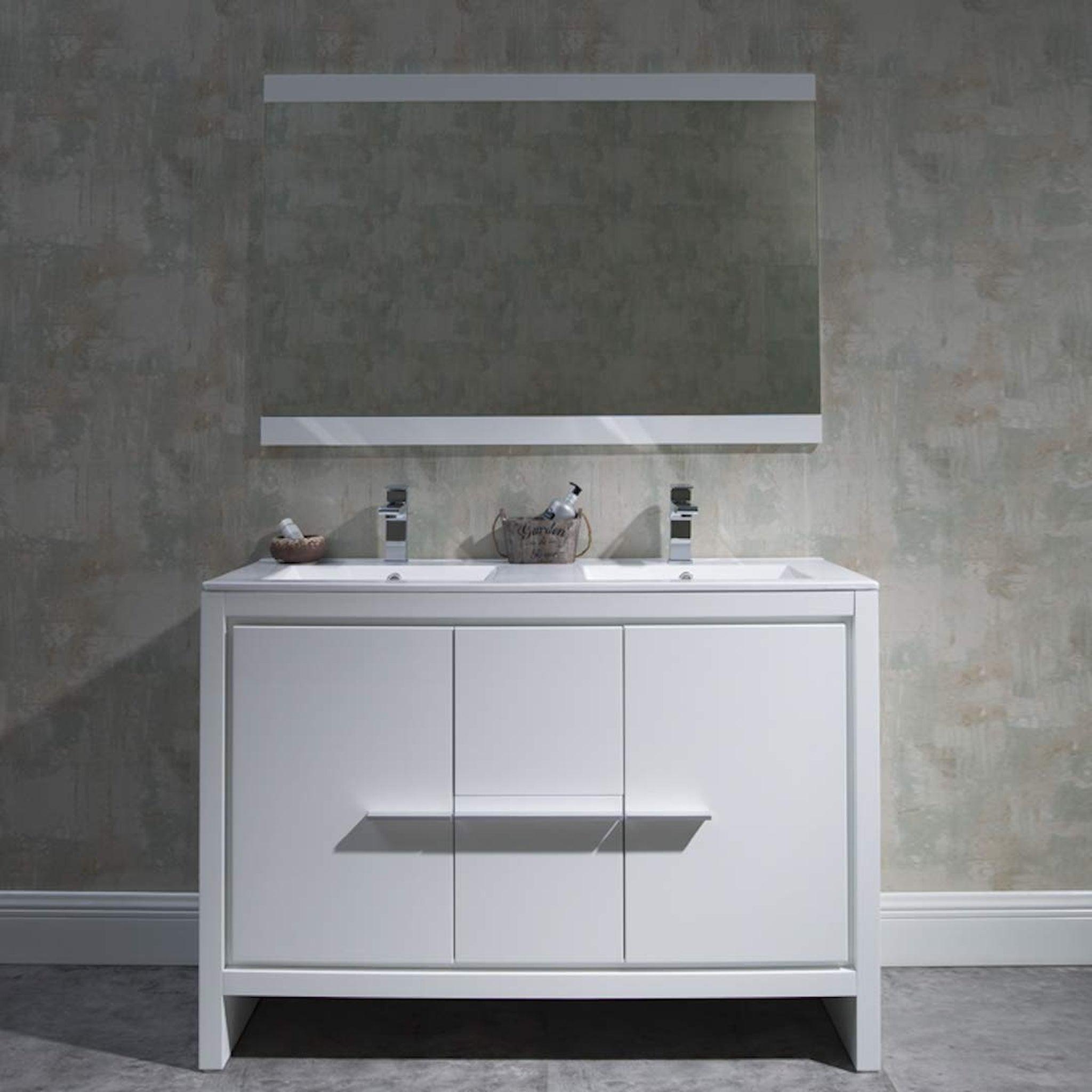 Blossom, Blossom Milan 48" 2-Door 2-Drawer White Freestanding Vanity With Ceramic Drop-In Double Sinks