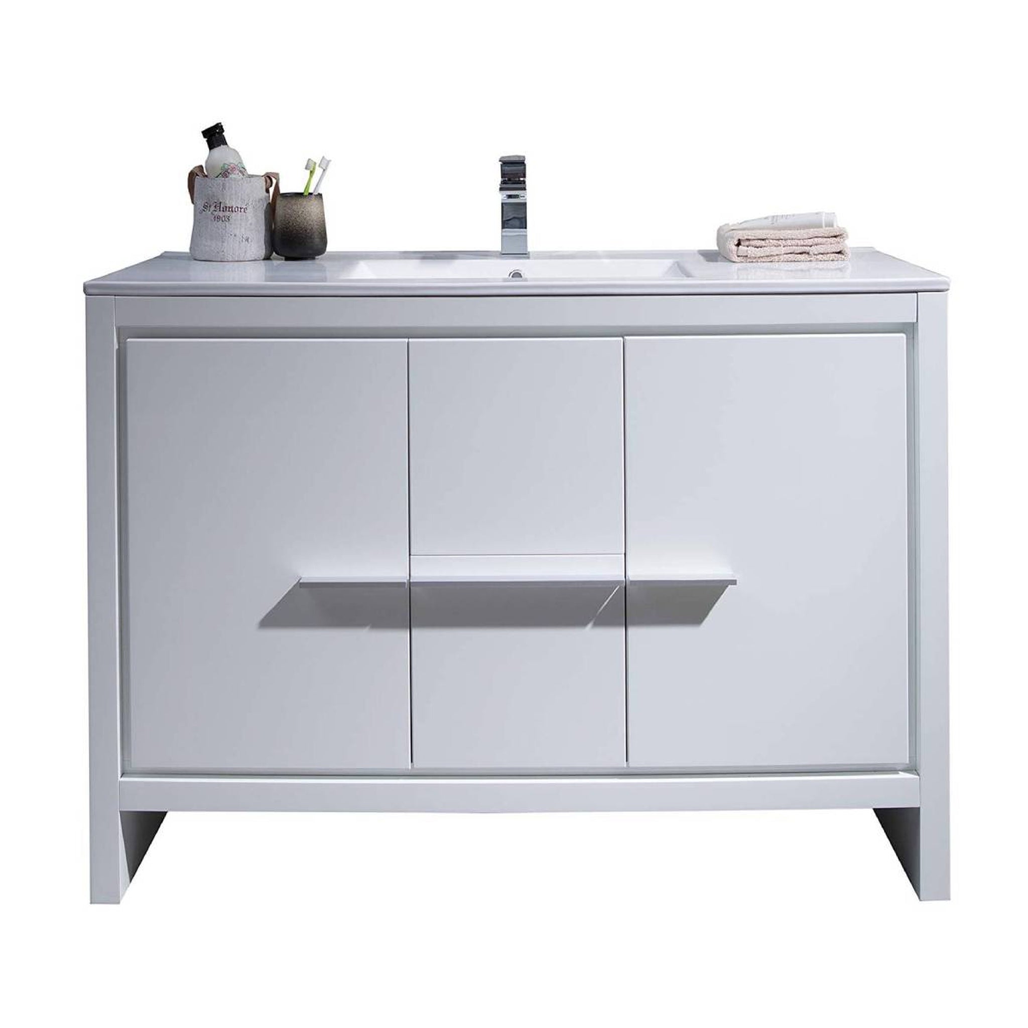 Blossom, Blossom Milan 48" 2-Door 2-Drawer White Freestanding Vanity With Ceramic Drop-In Single Sink