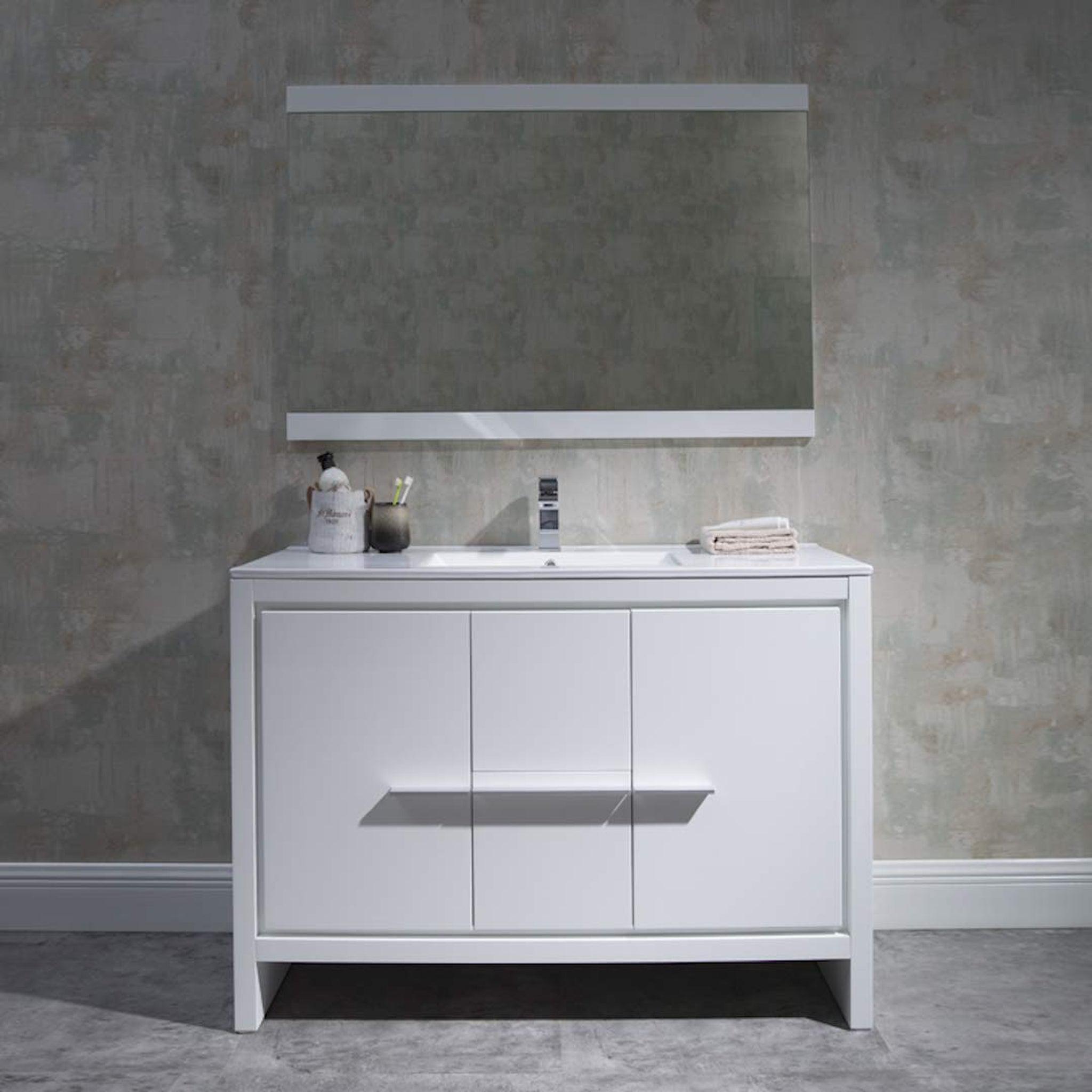 Blossom, Blossom Milan 48" 2-Door 2-Drawer White Freestanding Vanity With Ceramic Drop-In Single Sink