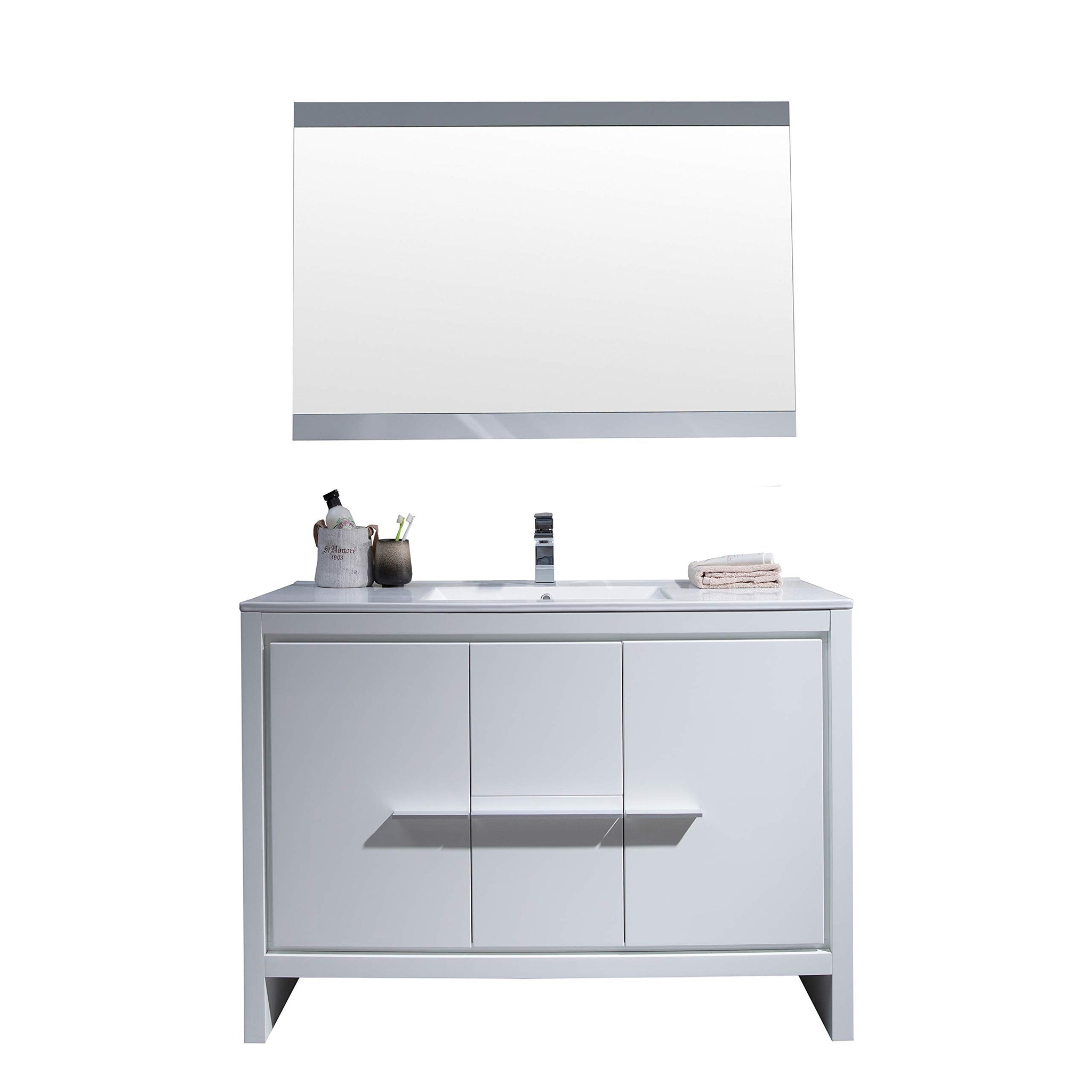 Blossom, Blossom Milan 48" 2-Door 2-Drawer White Freestanding Vanity With Ceramic Drop-In Single Sink And Mirror