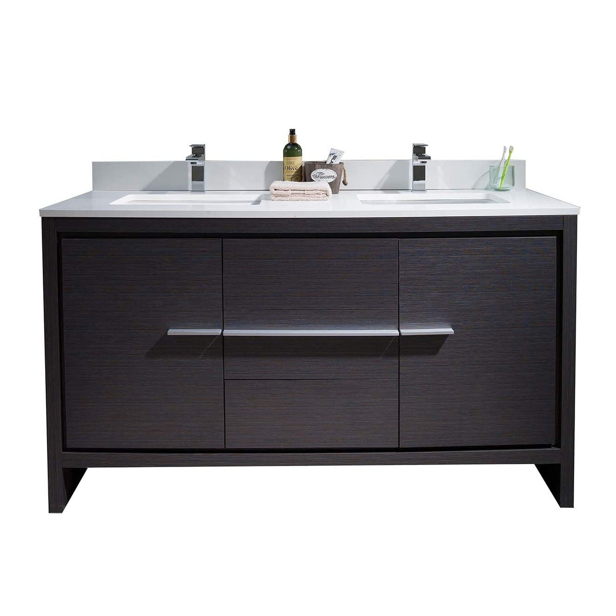 Blossom, Blossom Milan 60" 2-Door 3-Drawer Silver Gray Freestanding Vanity With Ceramic Drop-In Single Sink