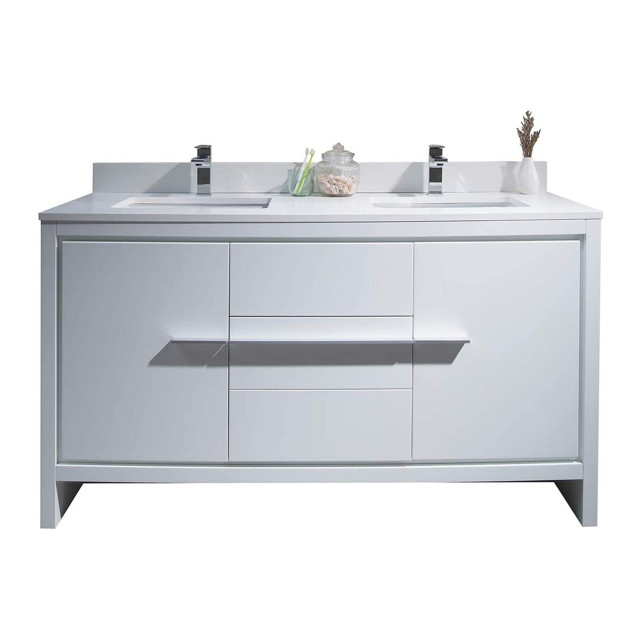 Blossom, Blossom Milan 60" 2-Door 3-Drawer White Freestanding Vanity With Ceramic Drop-In Single Sink