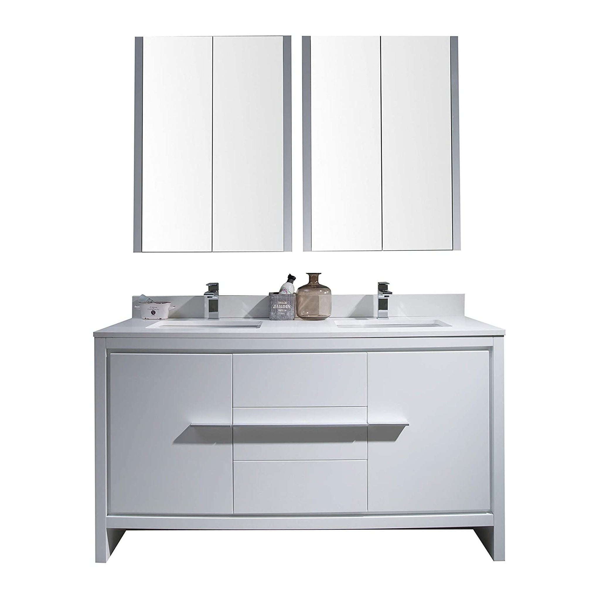 Blossom, Blossom Milan 60" 2-Door 3-Drawer White Freestanding Vanity With Ceramic Drop-In Single Sink And Mirrored Medicine Cabinet