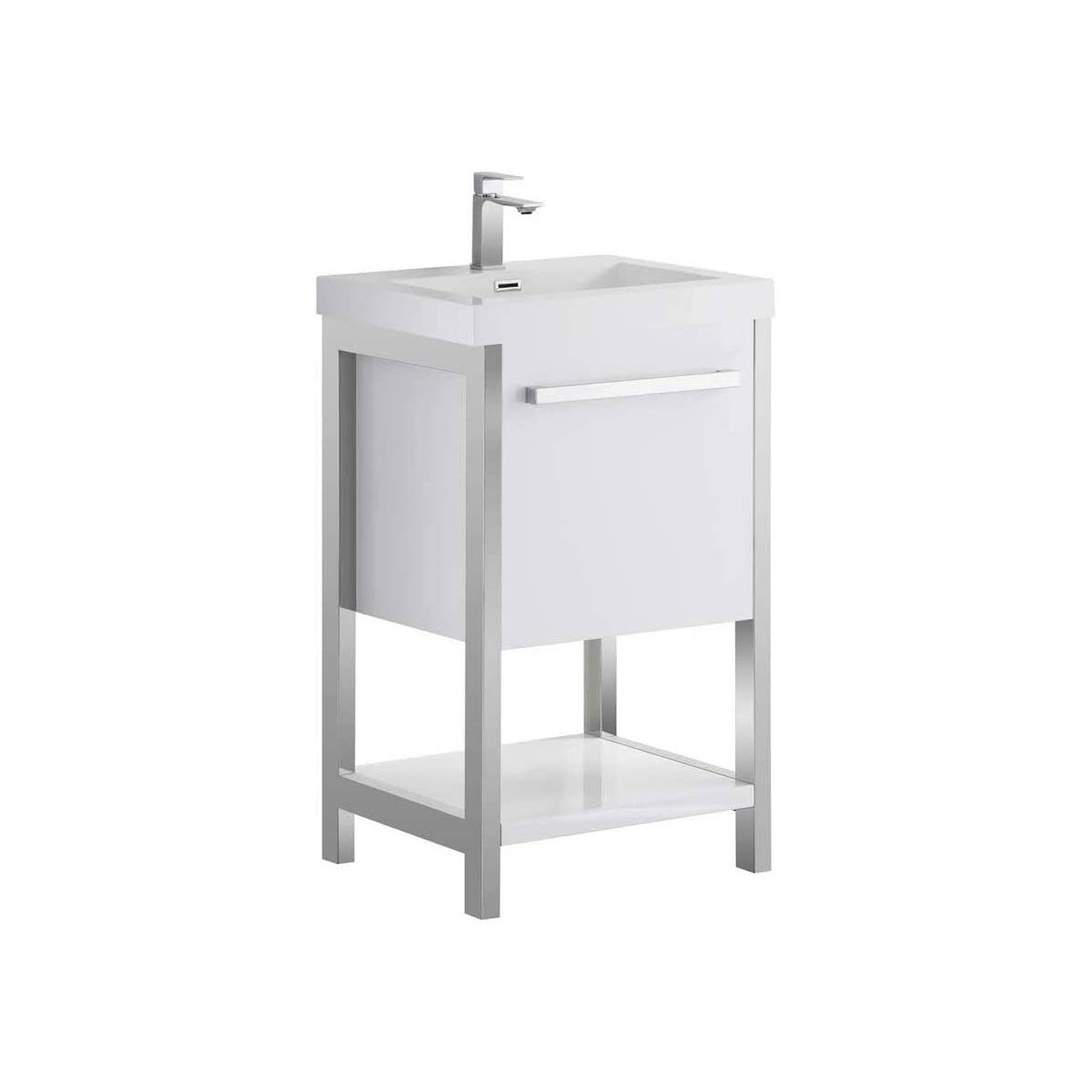 Blossom, Blossom Riga 20" 1-Drawer Glossy White Freestanding Vanity Base With An Open Shelf