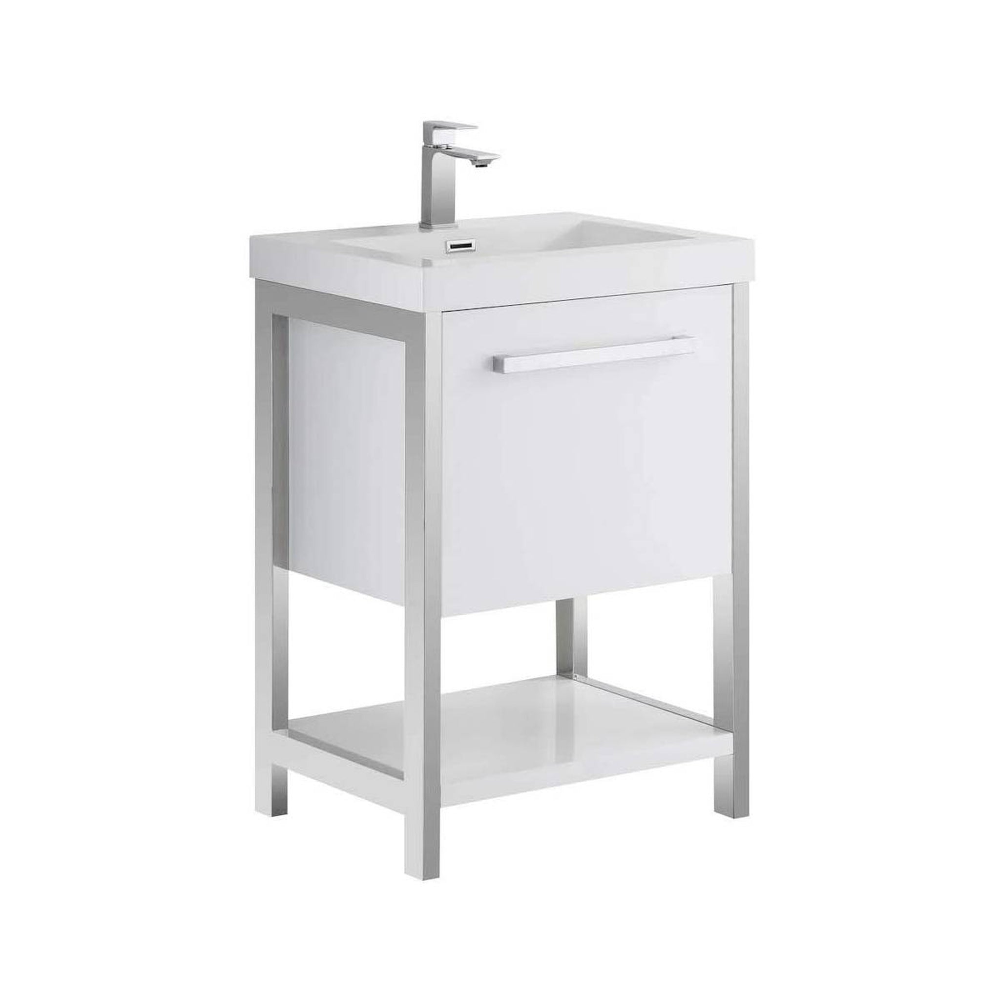 Blossom, Blossom Riga 24" 1-Drawer Glossy White Freestanding Vanity Base With An Open Shelf