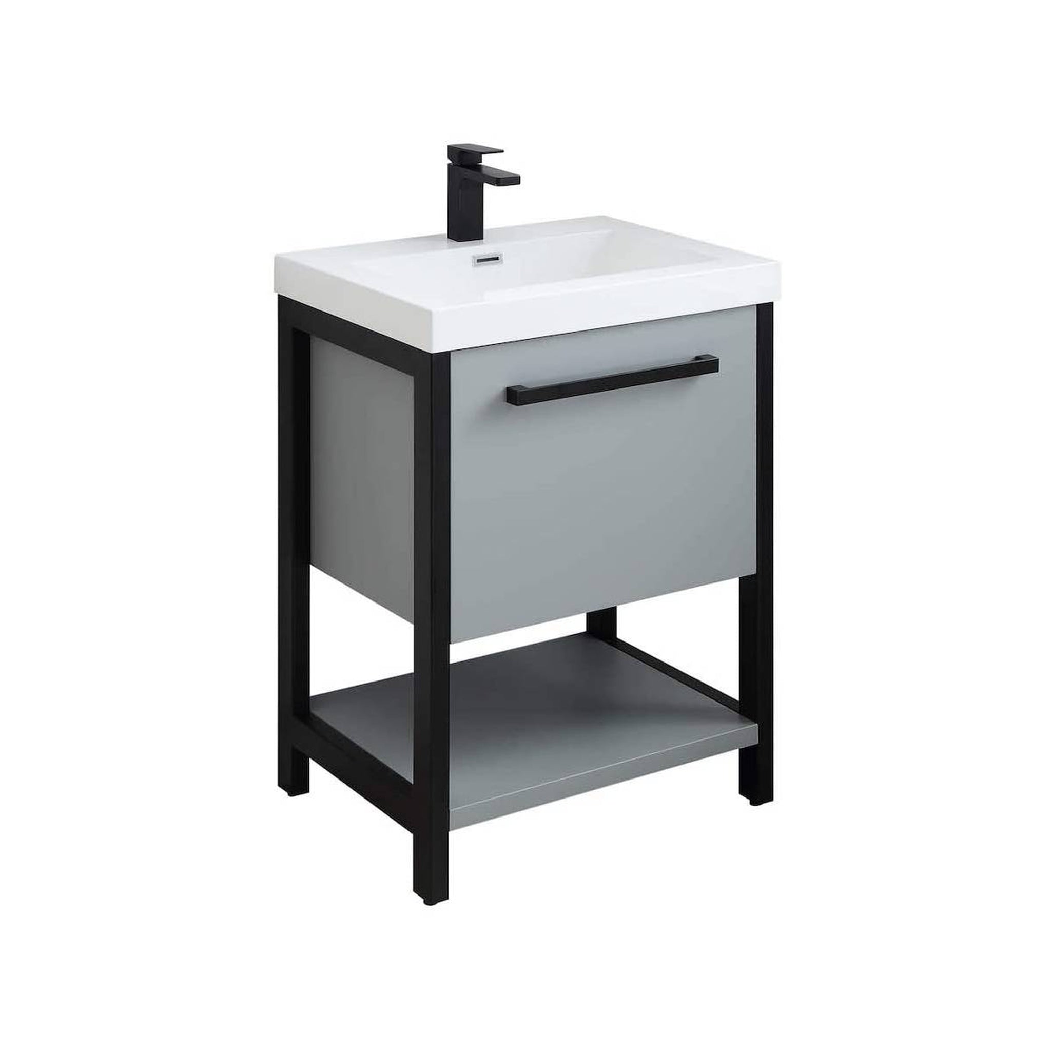 Blossom, Blossom Riga 24" 1-Drawer Metal Gray Freestanding Vanity Base With An Open Shelf