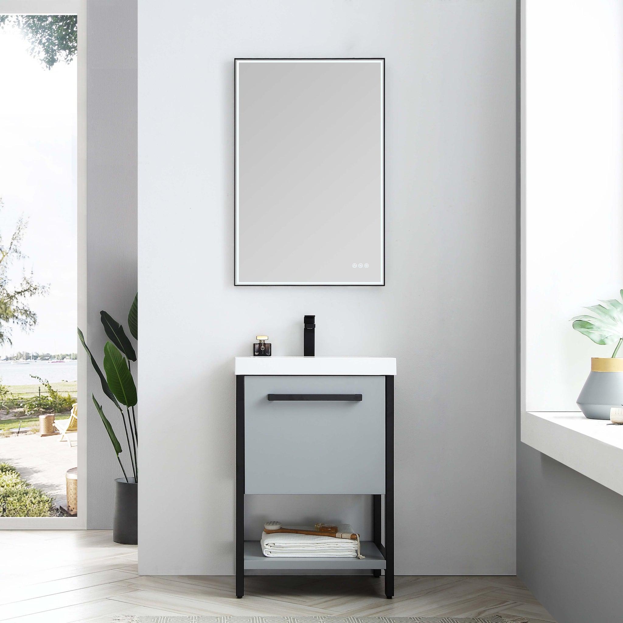 Blossom, Blossom Riga 24" 1-Drawer Metal Gray Freestanding Vanity Base With An Open Shelf