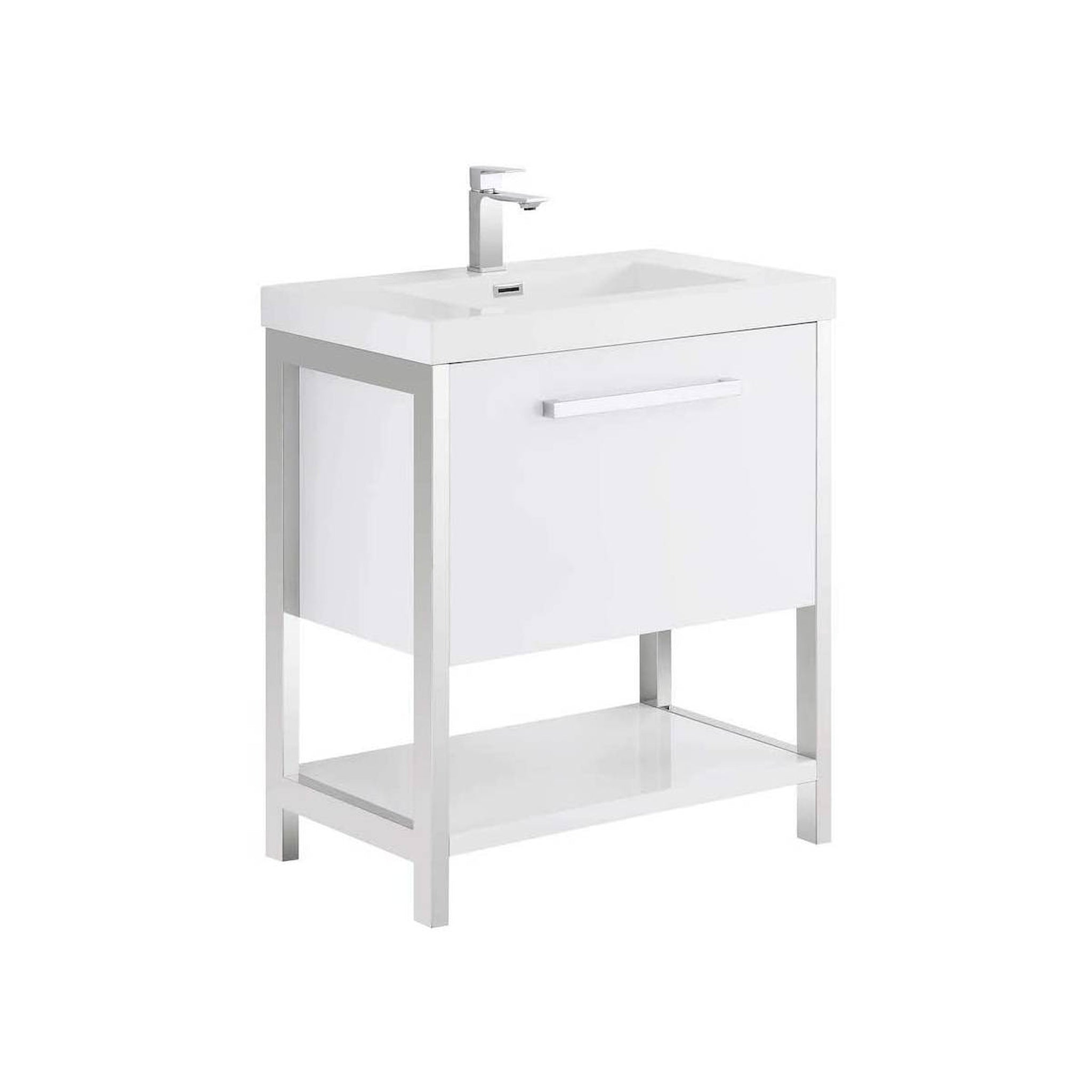 Blossom, Blossom Riga 30" 1-Drawer Glossy White Freestanding Vanity Base With An Open Shelf