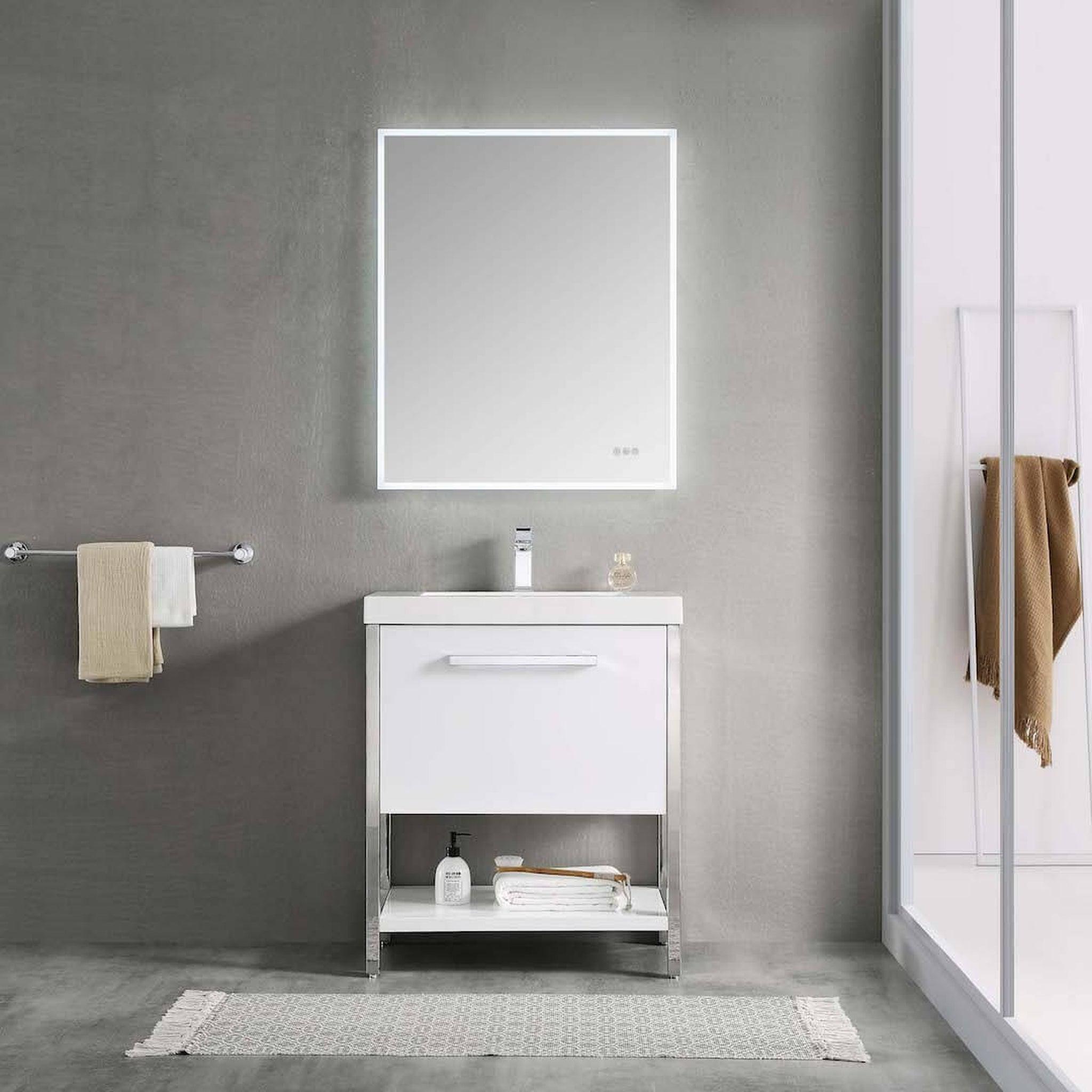 Blossom, Blossom Riga 30" 1-Drawer Glossy White Freestanding Vanity Base With An Open Shelf