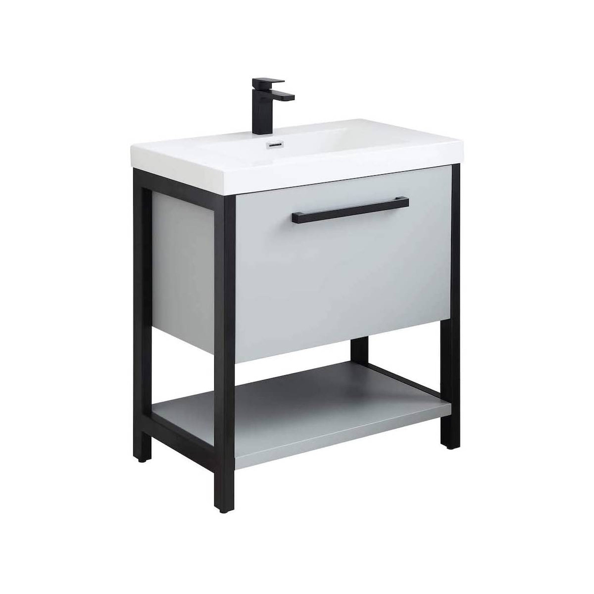 Blossom, Blossom Riga 30" 1-Drawer Metal Gray Freestanding Vanity Base With An Open Shelf