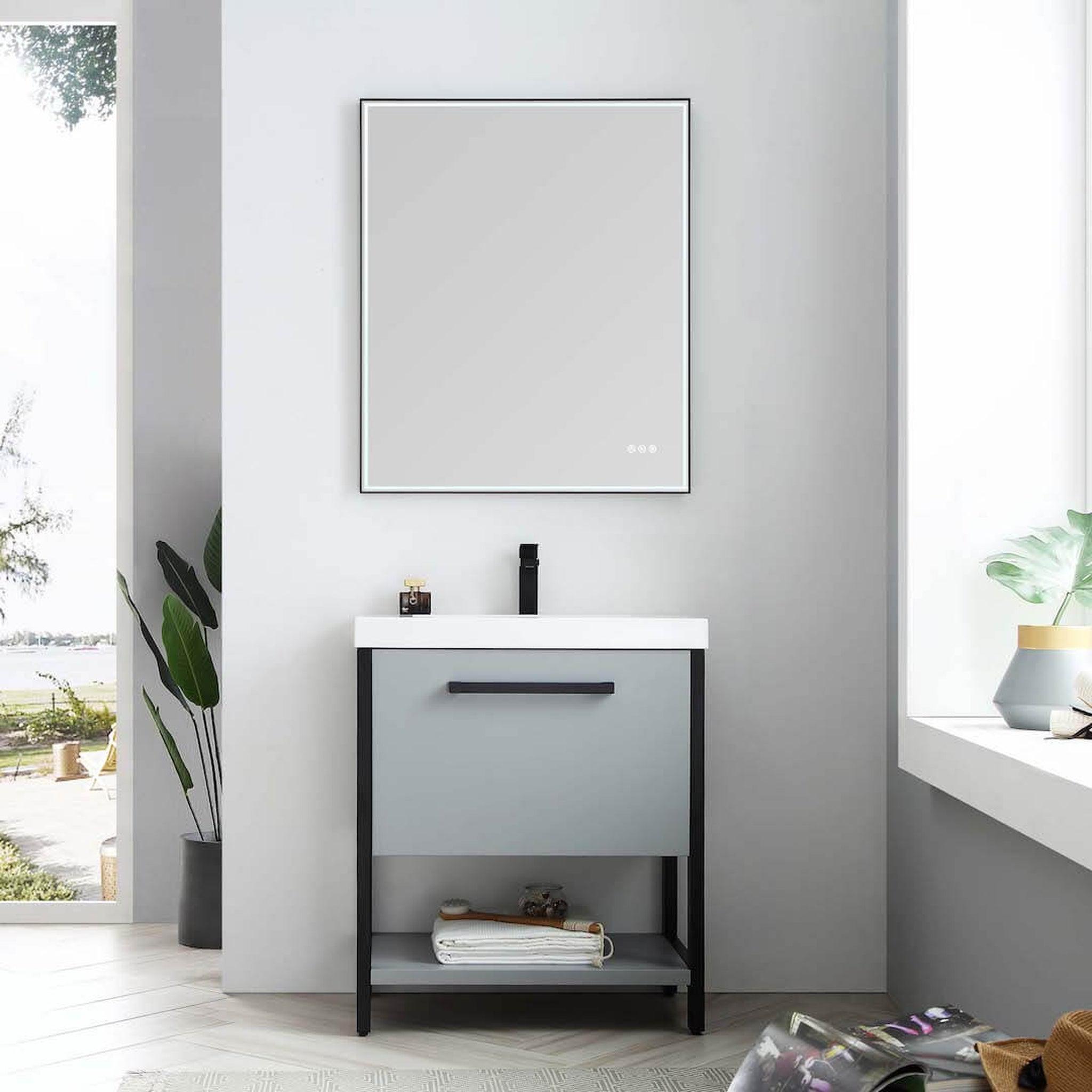 Blossom, Blossom Riga 30" 1-Drawer Metal Gray Freestanding Vanity Base With An Open Shelf